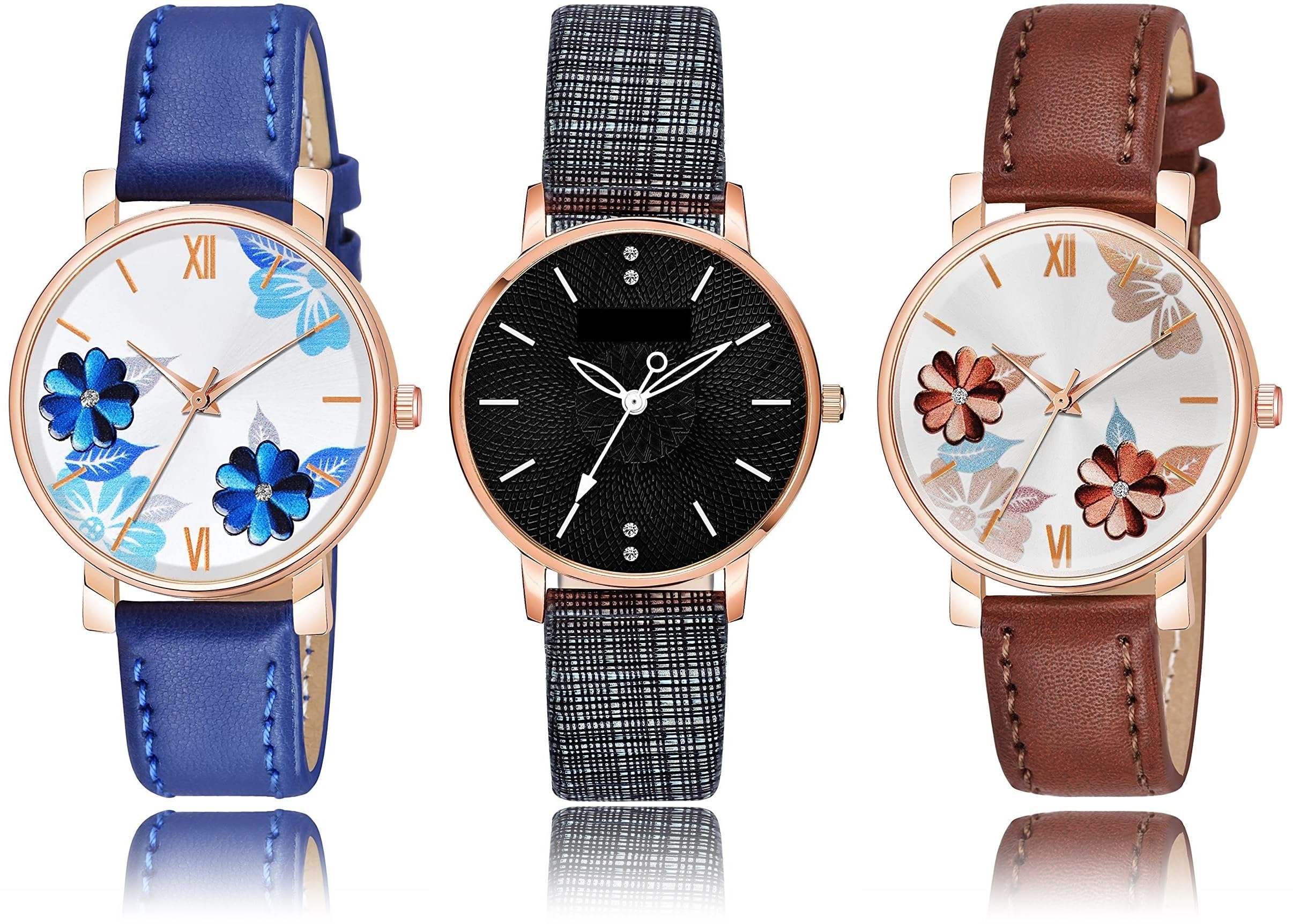 FEMEO Women's Casual Leather Watch with Floral Dial - Stylish for Everyday Wear
