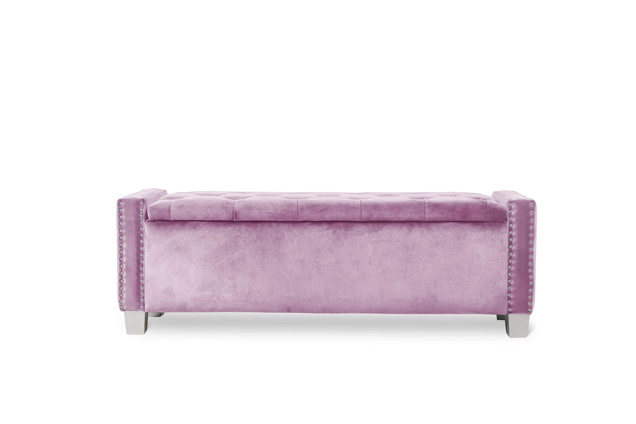 Velvet Upholstered Storage Bench with Removable Cushion - Pink Ottoman for Living Room, Bedroom & Entryway - Soft Fabric Seat with Sturdy Wooden Frame - Perfect for Extra Seating & Organizing Blankets, Toys & Shoes