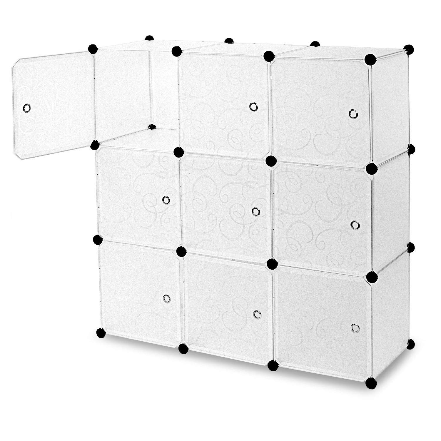 9-Cube Storage Organizer | Stackable Modular Closet Organizer with Doors & Drawers, Translucent White (42