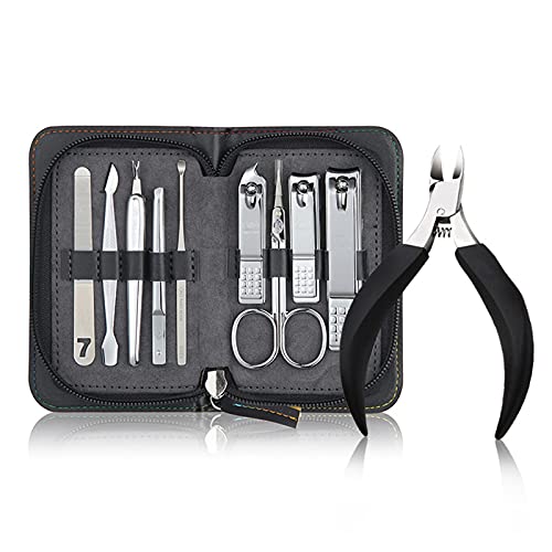 Premium YZERTLH 10-Piece Stainless Steel Nail Clipper Set - Professional Manicure & Pedicure Kit for Men & Women with Travel Case (Black/Brown) - Perfect for Home, Salon, Travel & Gifts