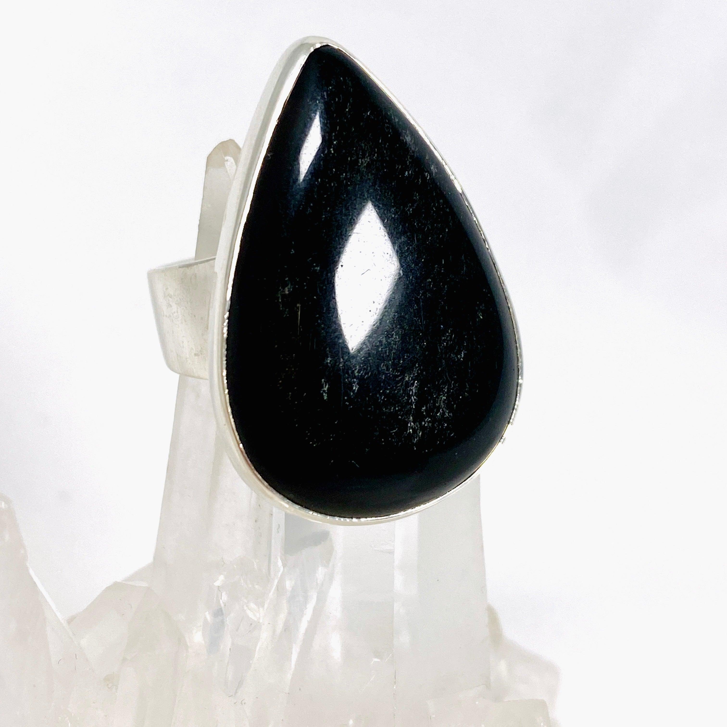 Silversheen Obsidian Teardrop Ring Size 10 KRGJ2924 - Elegant Gothic Jewelry for Women, Perfect for Parties, Weddings & Everyday Wear