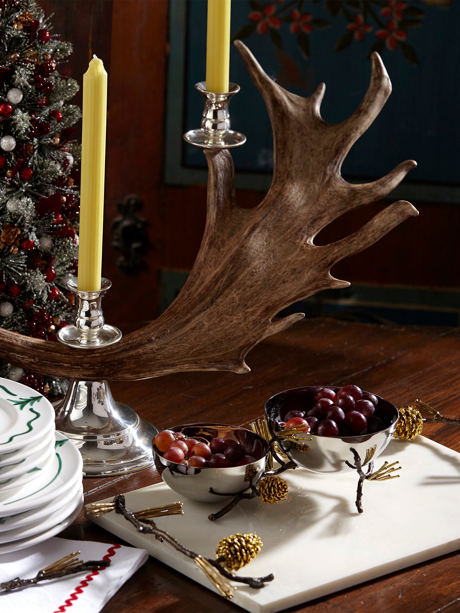 Pine Cone Double Bowl - Elegant Wooden Serving Bowl Set for Fruits, Nuts & Snacks | Perfect for Holiday Decor, Table Centerpiece & Rustic Home Decor