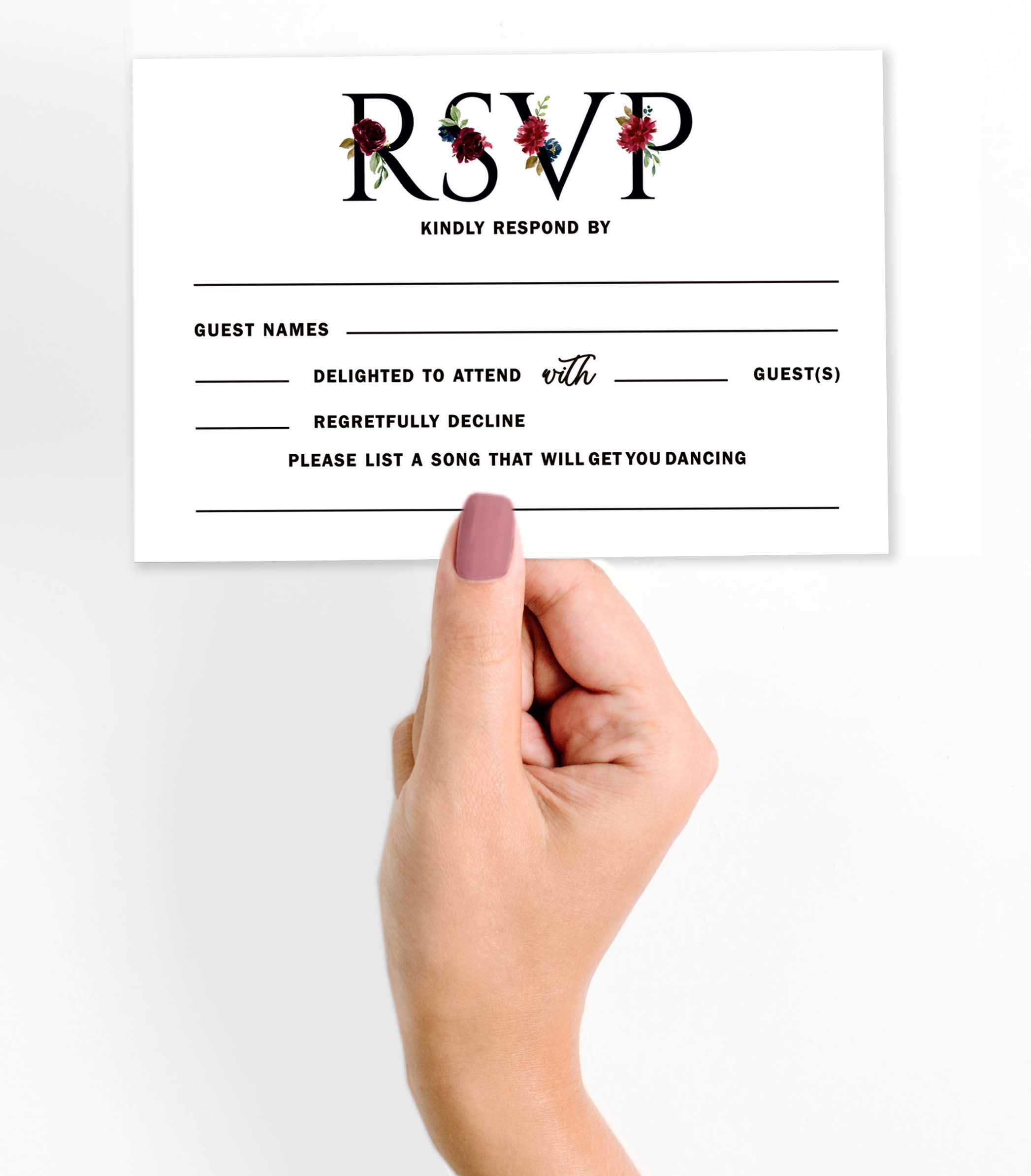 50 Pack Floral RSVP Cards with White Envelopes, 4x6 Inch Wedding Invitation Response Cards - Perfect for Weddings, Bridal Showers, Baby Showers & Rehearsal Dinners - Elegant Guest Reply Cards for Special Events & Celebrations