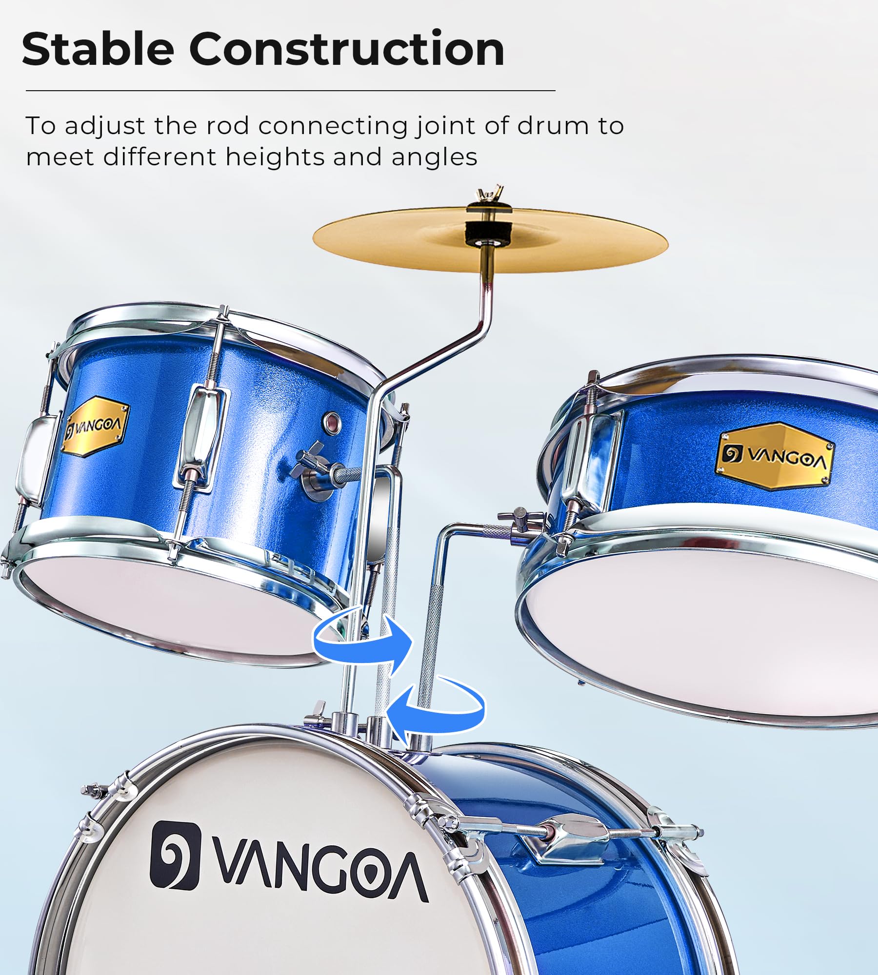 **14 Inch Kids Drum Set - 3 Piece Beginner Drum Kit for Boys & Girls with Adjustable Throne, Cymbal Pedal & Drumsticks (Blue) - Perfect for Home Play, Birthday Gifts & Music Learning**