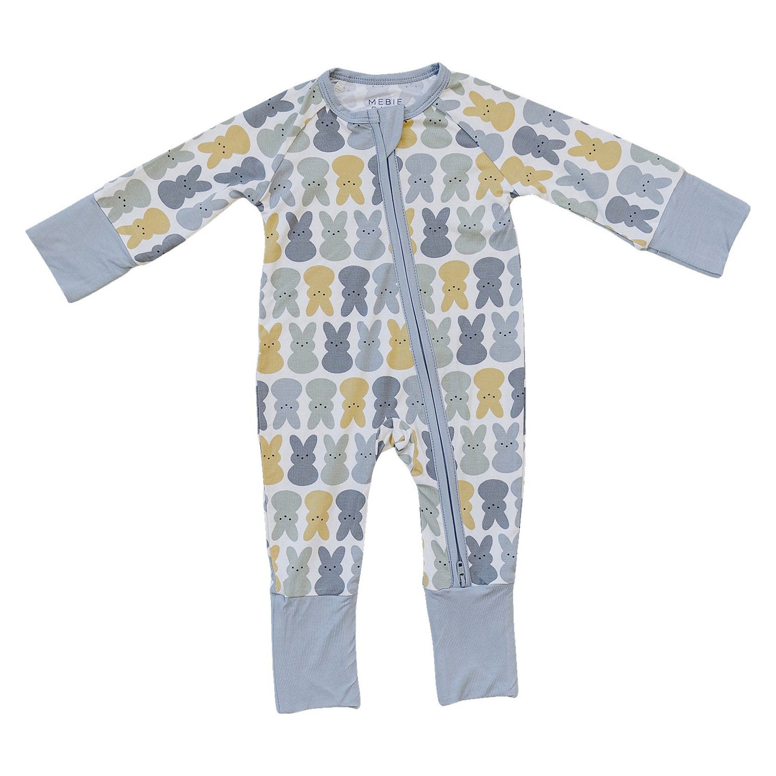 Soft Bamboo Zipper Pajama Set for Women - Cozy Dusty Blue Bunny Print Sleepwear for Lounge & Bedtime Comfort
