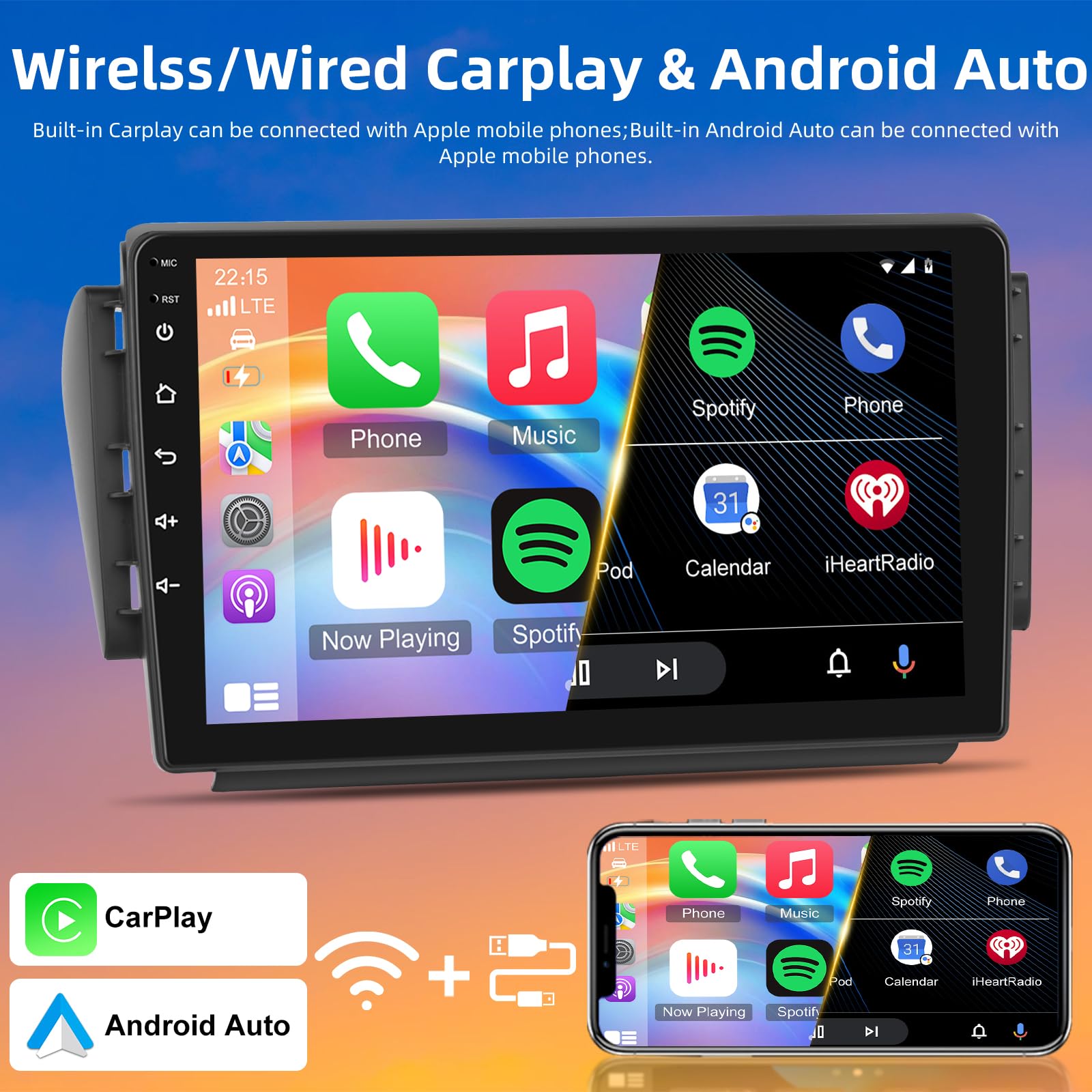 9 Inch Android 13 Car Radio for Peugeot 2008/208 (2012-2018) - Wireless CarPlay & Android Auto - 4+64GB DSP Touchscreen with WiFi GPS/Mirror Link + AHD Backup Camera - Perfect for Hands-Free Calling & Safe Parking