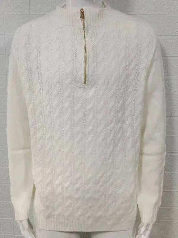 Men's Half Turtleneck Zipper Sweater - Stylish Winter Pullover for Casual Wear & Office Outfits