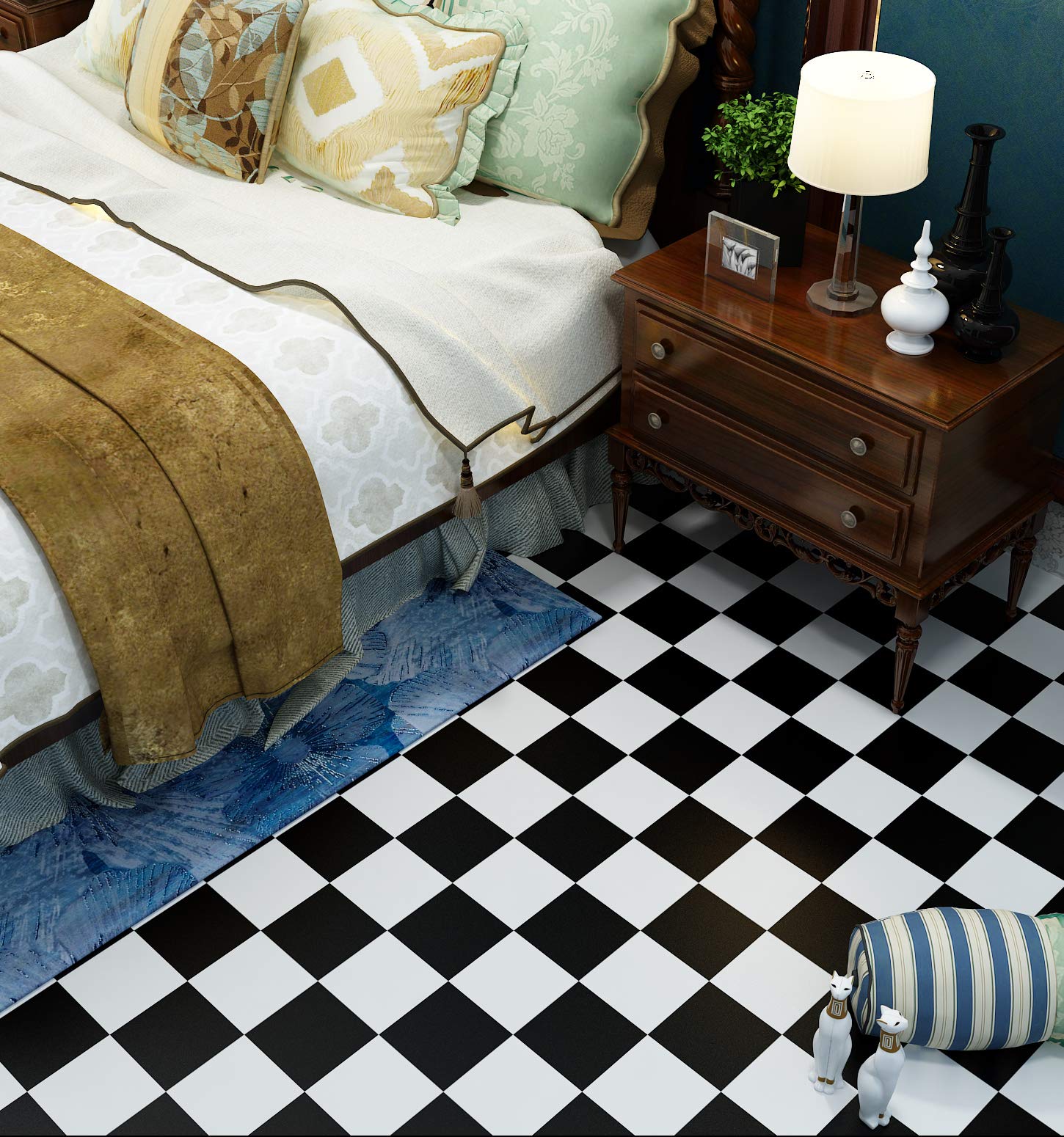 Livelynine 15.8x394 Inch Black & White Checkered Peel and Stick Vinyl Flooring - Waterproof Adhesive Contact Paper for RV, Kitchen, Bathroom Tiles | Easy DIY Floor & Wall Covering for Home Renovation & Decoration