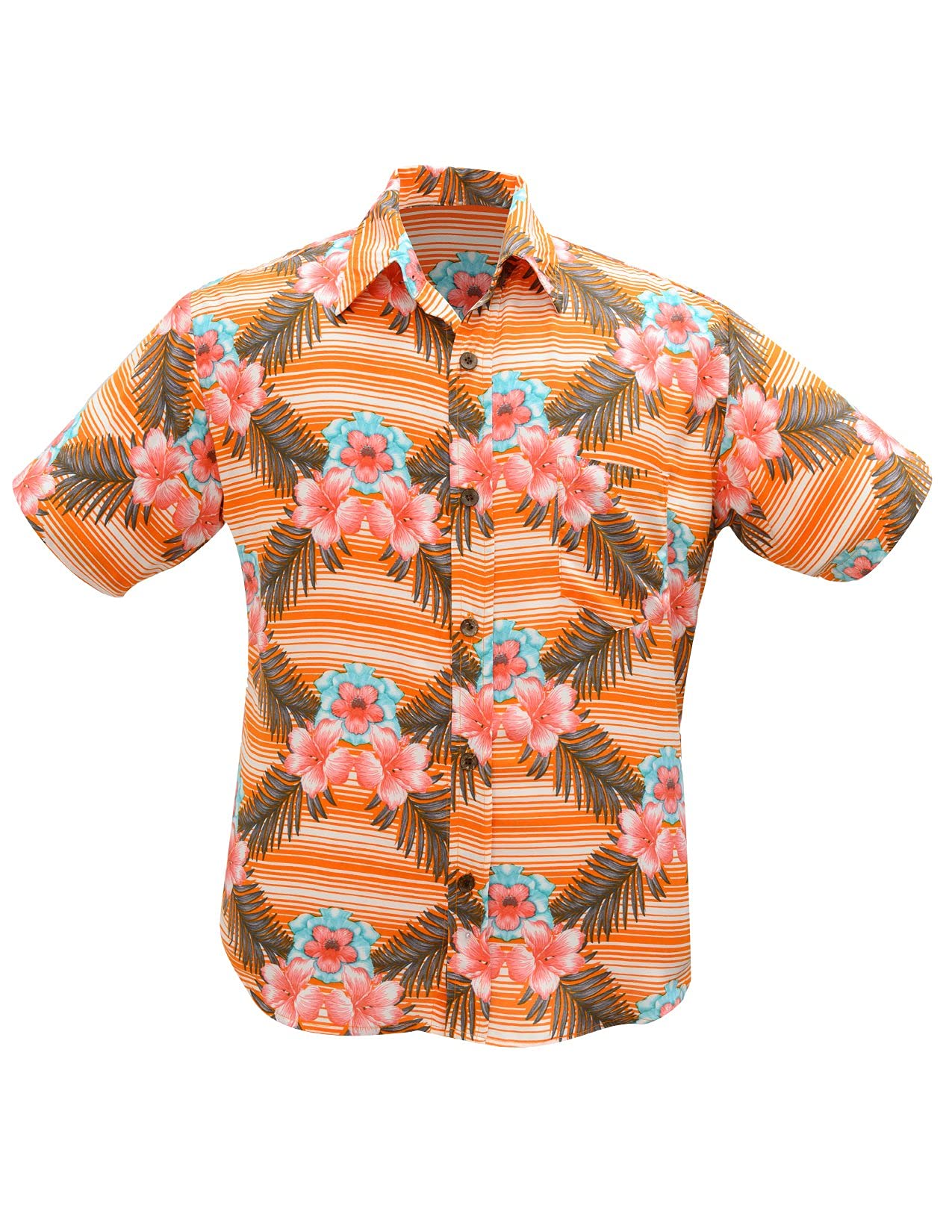STEADY CLOTHING Men's Orange Tropical Print Hawaiian Shirt - Breathable Short Sleeve Button Up for Beach Vacation & Summer Outings