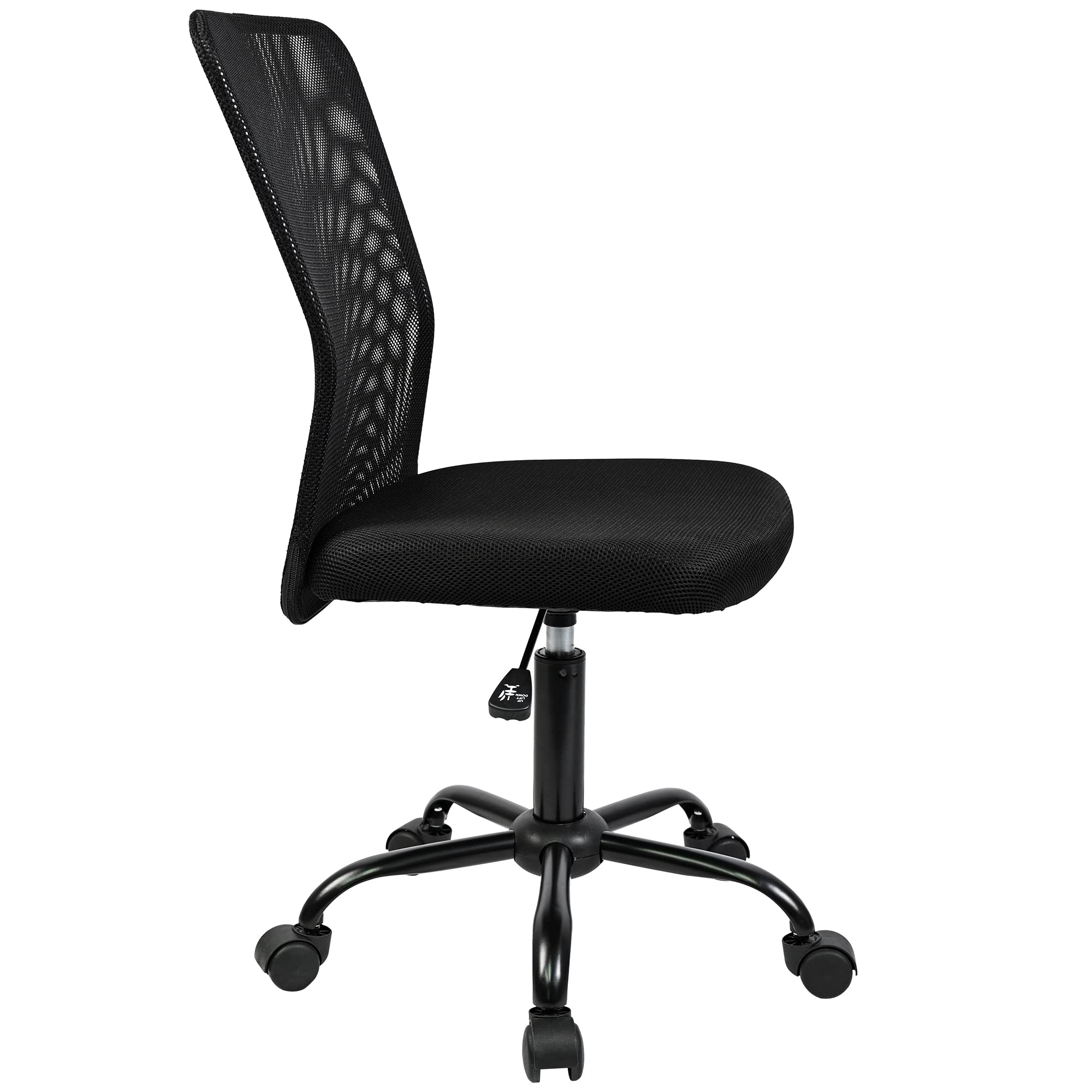 Ergonomic Office Chair Without Arms - Breathable Mesh Desk Chair with Wheels & Swivel Base - Black - Perfect for Home Office, Study & Gaming