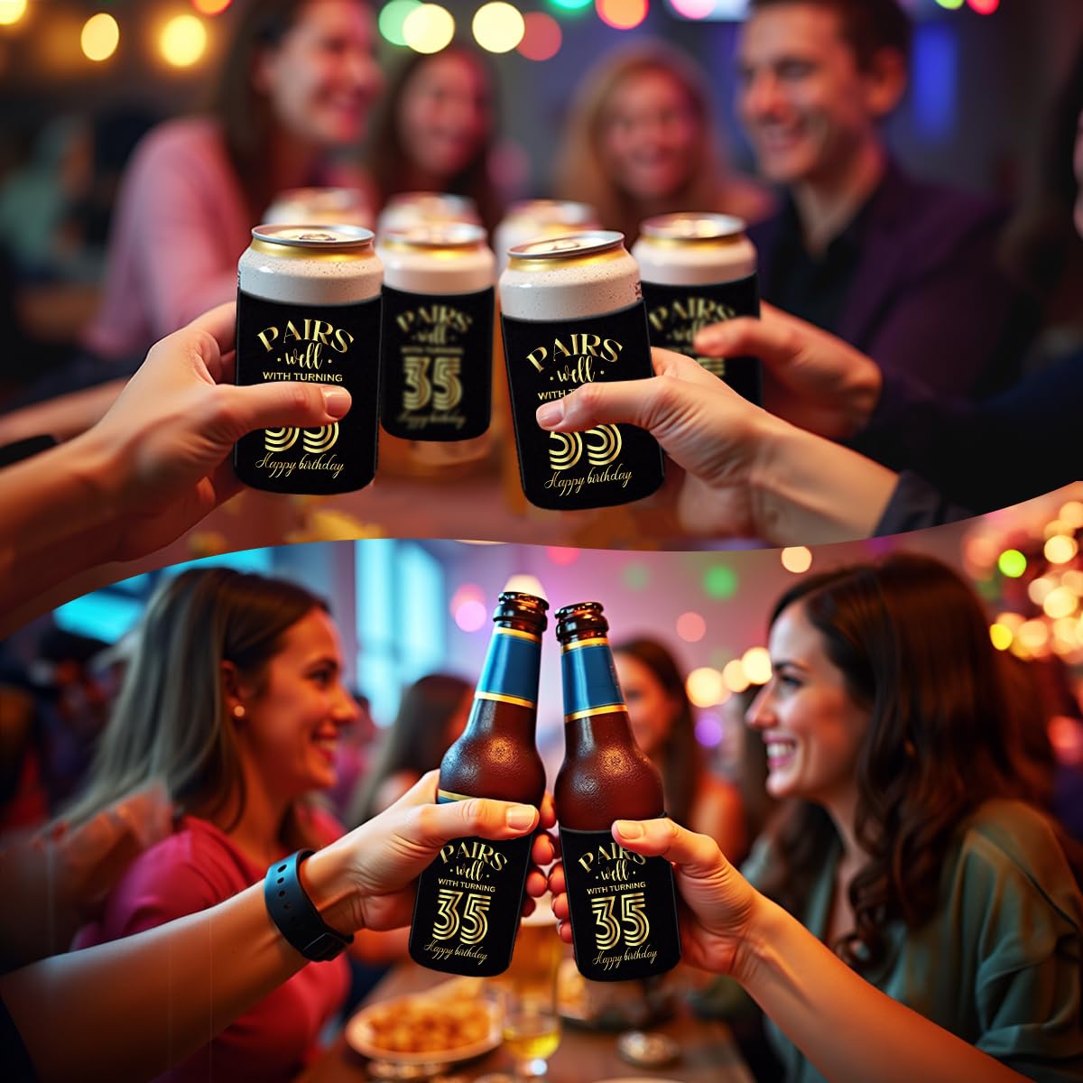 35th Birthday Party Decorations for Men & Women - 35th Birthday Supplies, Favors & Beer Can Cooler Sleeves - Perfect for Anniversary Celebrations, Milestone Parties & Bar Decor