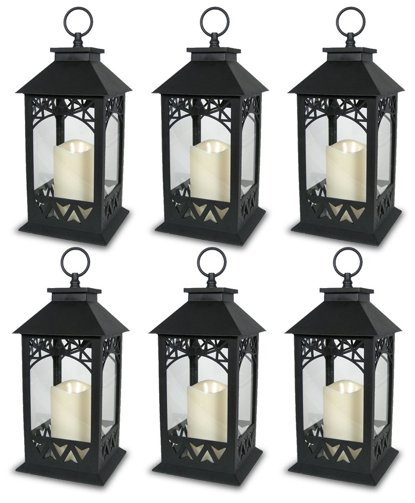 Black Decorative LED Lantern with Lattice Design - Remote Control Battery Operated Pillar Candle with 4-Hour Timer - Indoor/Outdoor Hanging or Tabletop Decoration - Set of 6 (13 Inch Height) - Perfect for Patio, Garden, Wedding, and Holiday Decor