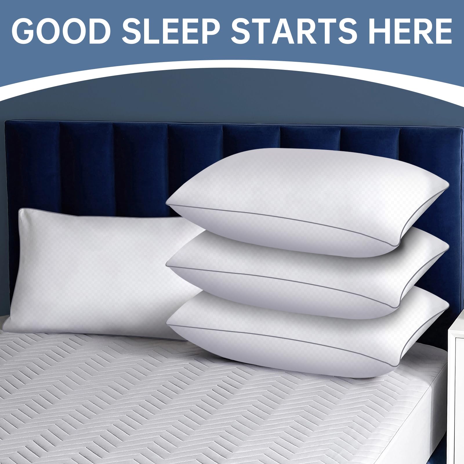Premium Standard Size Bed Pillows Set of 4 - Hypoallergenic Down Alternative Filling for Back, Stomach & Side Sleepers - Ultra Soft Support for Restful Sleep - Perfect for Home, Hotel & Guest Room Use