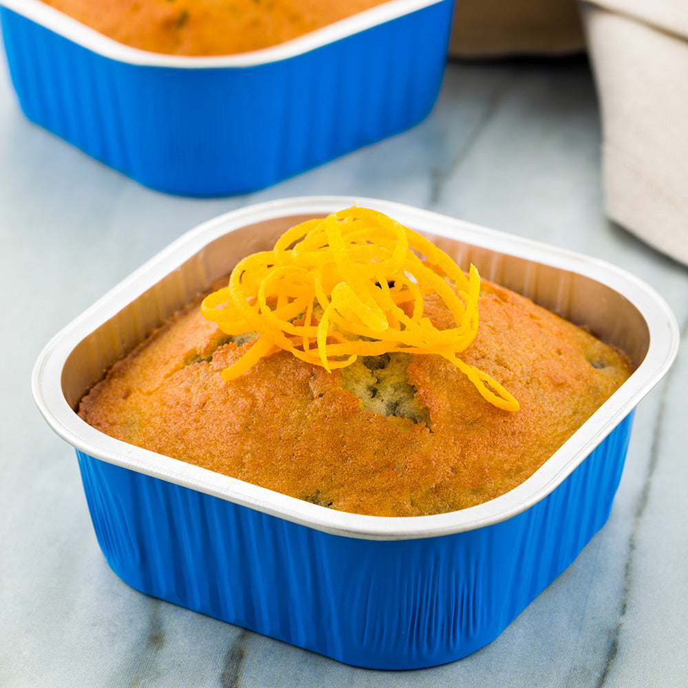 10 oz Square Blue Aluminum Baking Cups with Lids - 4.25