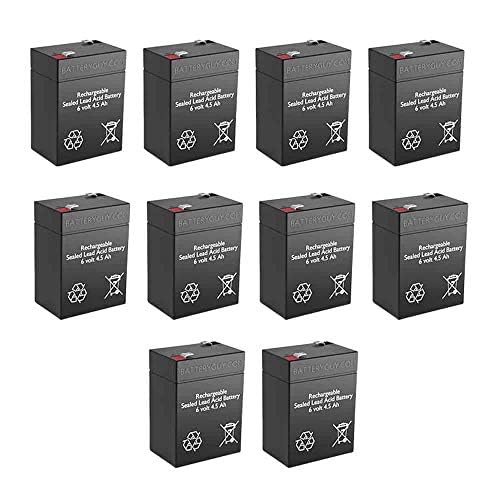 ASLA0955 Replacement 6V 4.5Ah SLA Battery 10-Pack - Rechargeable Sealed Lead Acid Battery Compatible with Security Systems, Emergency Lights & Medical Devices