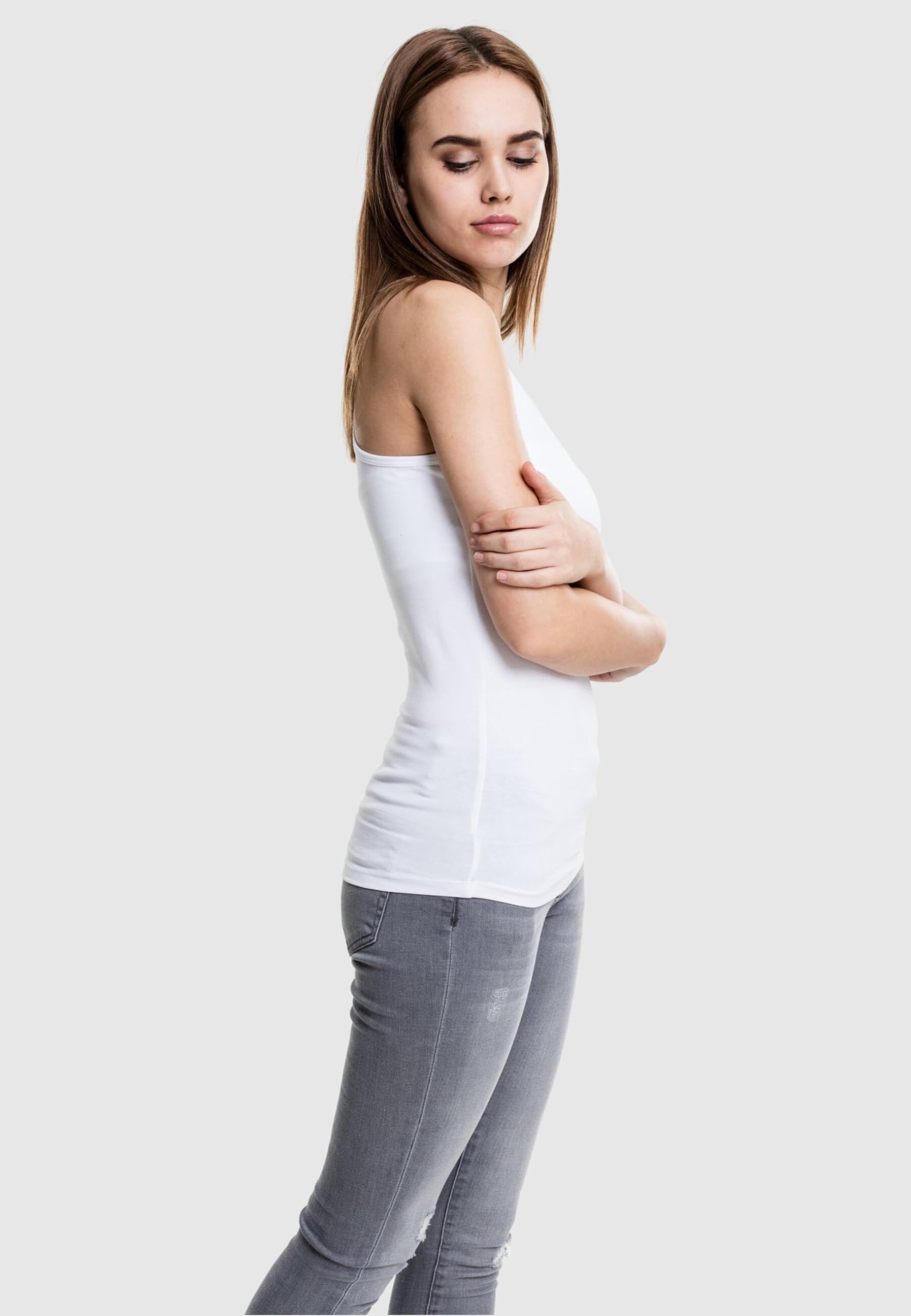 Urban Classic Women's Jersey Tank Top - Soft Cotton Loose Fit Sleeveless Shirt, White, Size L | Casual Summer Wear, Gym, Beach, Lounge