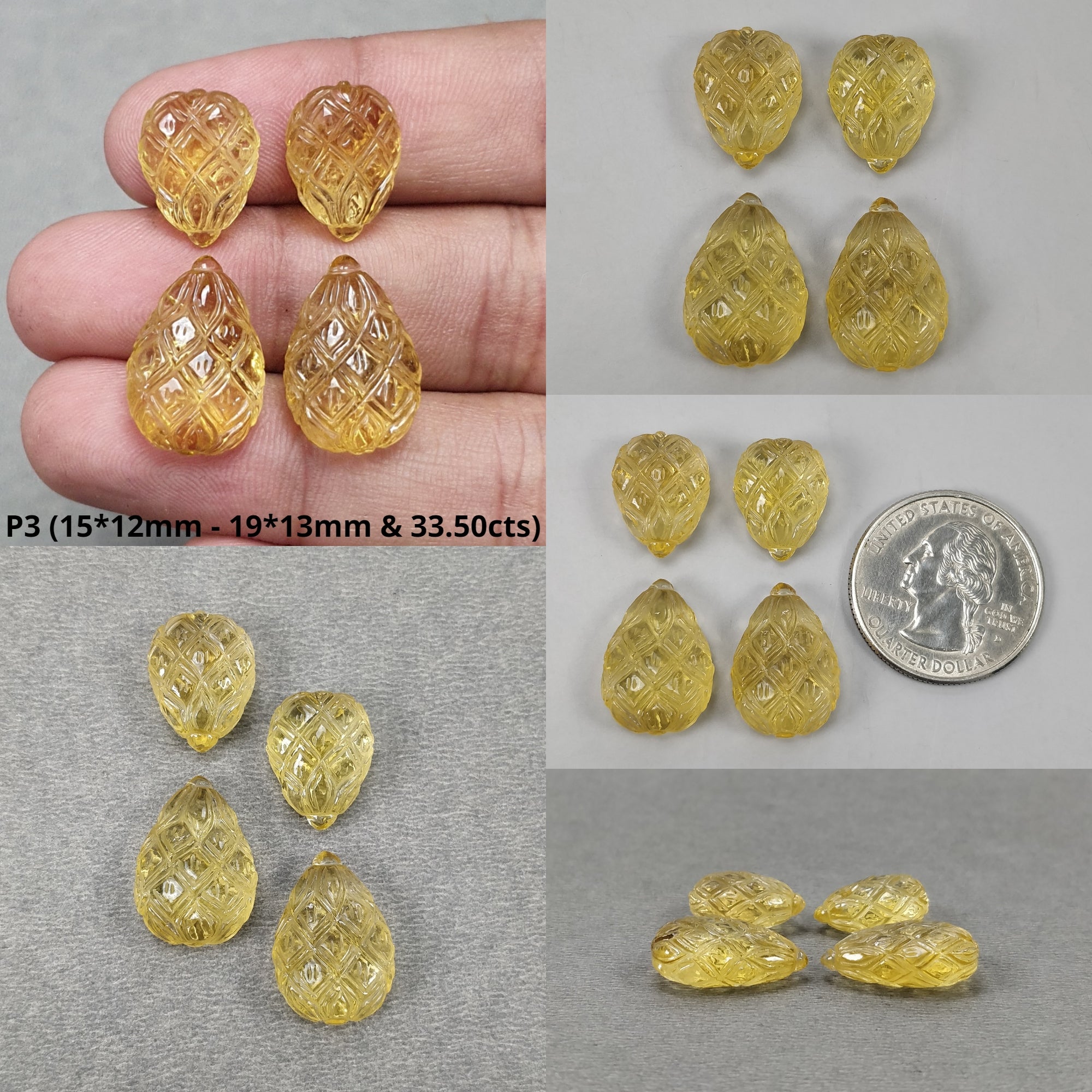 Natural Untreated Yellow Citrine Gemstone Carvings - Handcrafted Pear & Triangle Shape Pairs for Earrings Jewelry Making | Healing Crystal Gift for Meditation & Energy Work