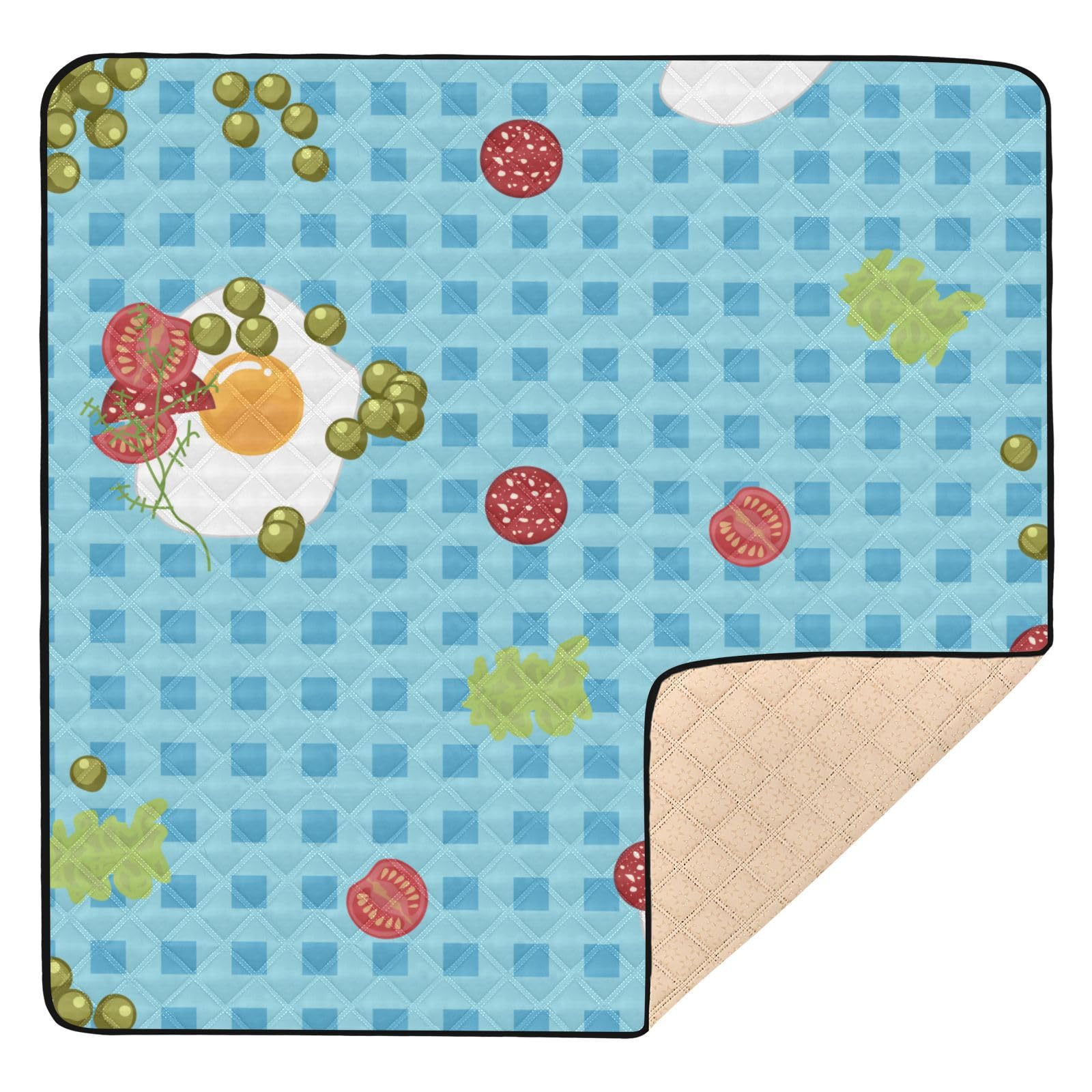 Blue Cartoon Egg Design Large Baby Play Mat - 50'' x 50'' Waterproof Non-Slip Crawling Mat for Infants & Toddlers - Perfect for Indoor/Outdoor Use, Nursery Floor, Playtime & Daycare Activities