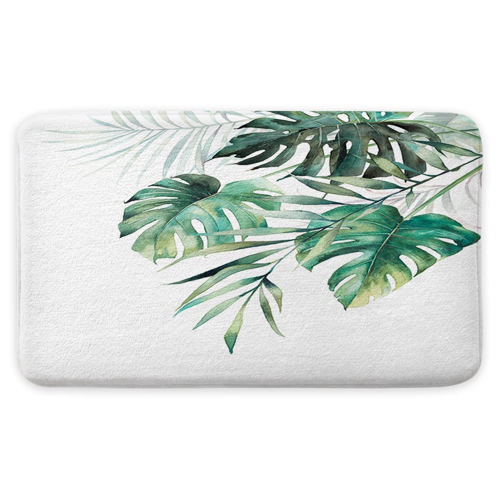 Botanical Bath Mat for Bathroom - Tropical Green Leaves Non-Slip Bath Rug, 17x29 Inch Eco-Friendly Bathtub Mat for Home Decor - Perfect for Spa, Master Bath & Guest Bathroom
