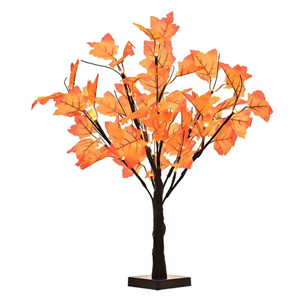 Outdoor Fall Tree Lights with Maple Leaves - Thanksgiving Decorations, Indoor Tabletop Lamp for Home, Office, and Holiday Decor