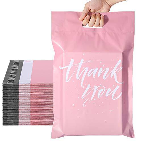 12x15.5 Inch Self-Sealing Poly Mailer Shipping Bags with Handle - Waterproof & Tear-Resistant Mailing Envelopes for Ecommerce, Clothing & Subscription Boxes (Sakura Pink) - Perfect for Online Stores, Boutiques & Small Business Shipping