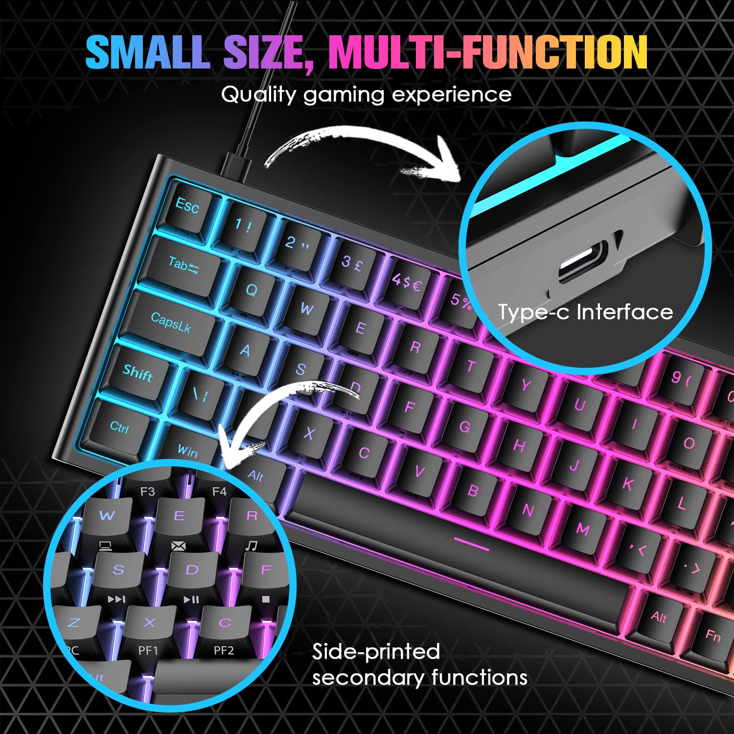 LexonElec 60% RGB Mechanical Keyboard - Red Switches for Gaming & Office