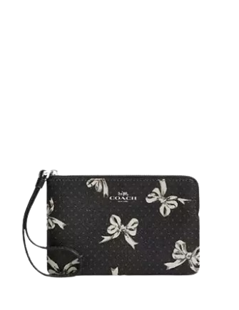 Coach Corner Zip Wristlet with Bow Print - Stylish Crossbody Bag for Women | Perfect for Everyday Use, Travel & Shopping