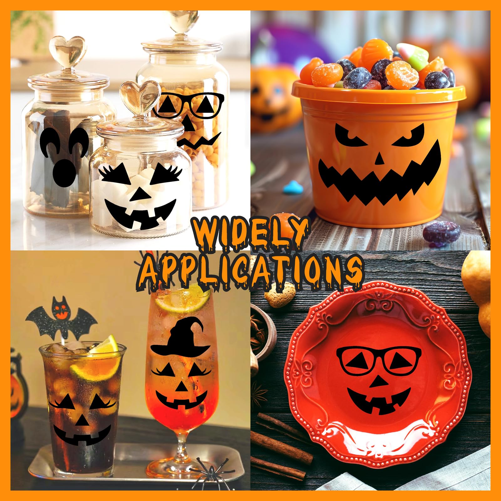 Halloween Pumpkin Face Stickers - Cute & Scary Vinyl Decals for Pumpkins, Glass Jars - DIY Halloween Party Decorations & Crafts - Perfect for Pumpkin Carving, Window Decor, and Halloween Party Supplies
