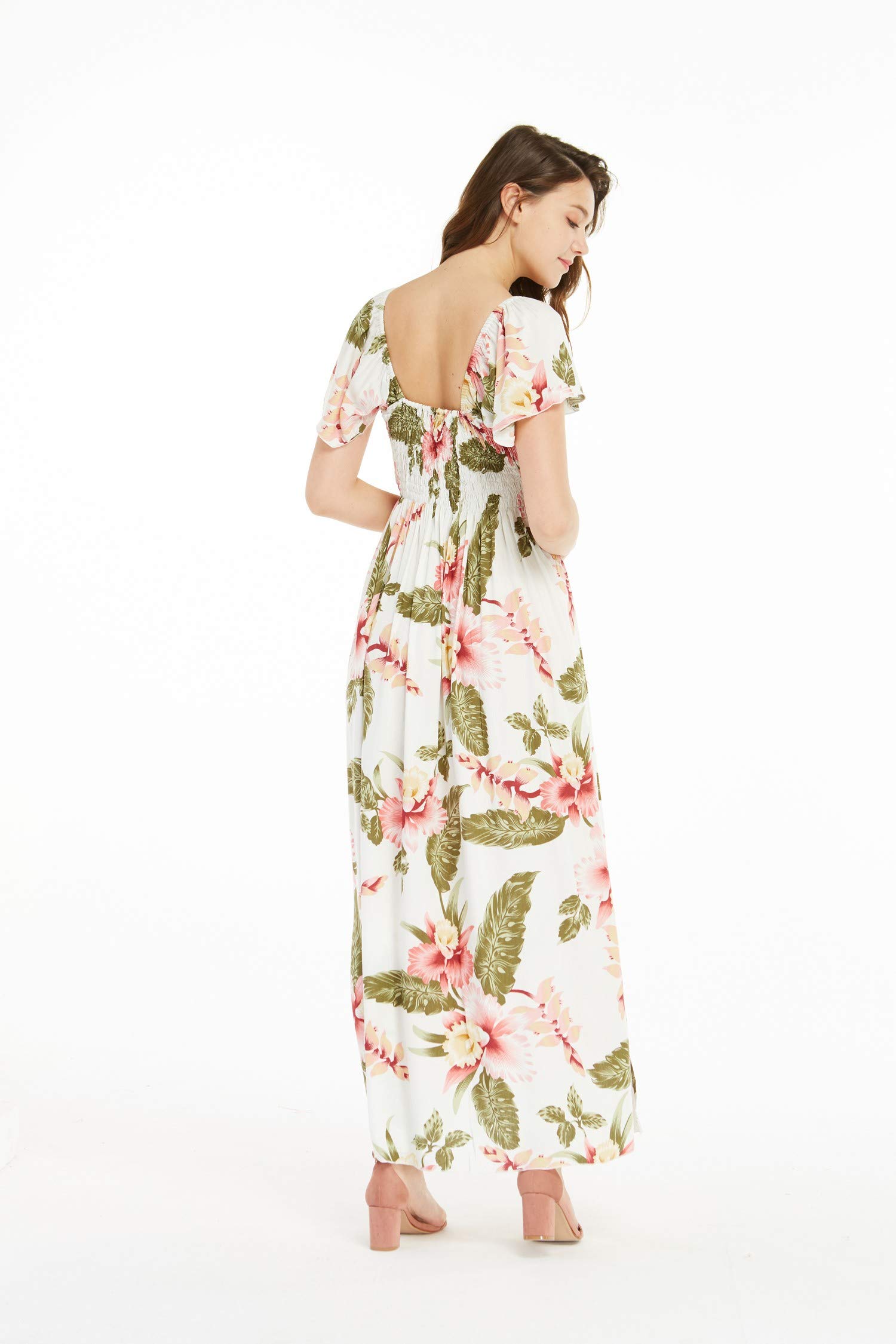 **Couple Matching Hawaiian Luau Aloha Shirt & Maxi Ruffle Sleeve Dress Set - Tropical Floral Print - Beach Wedding, Vacation, Summer Party Outfits**