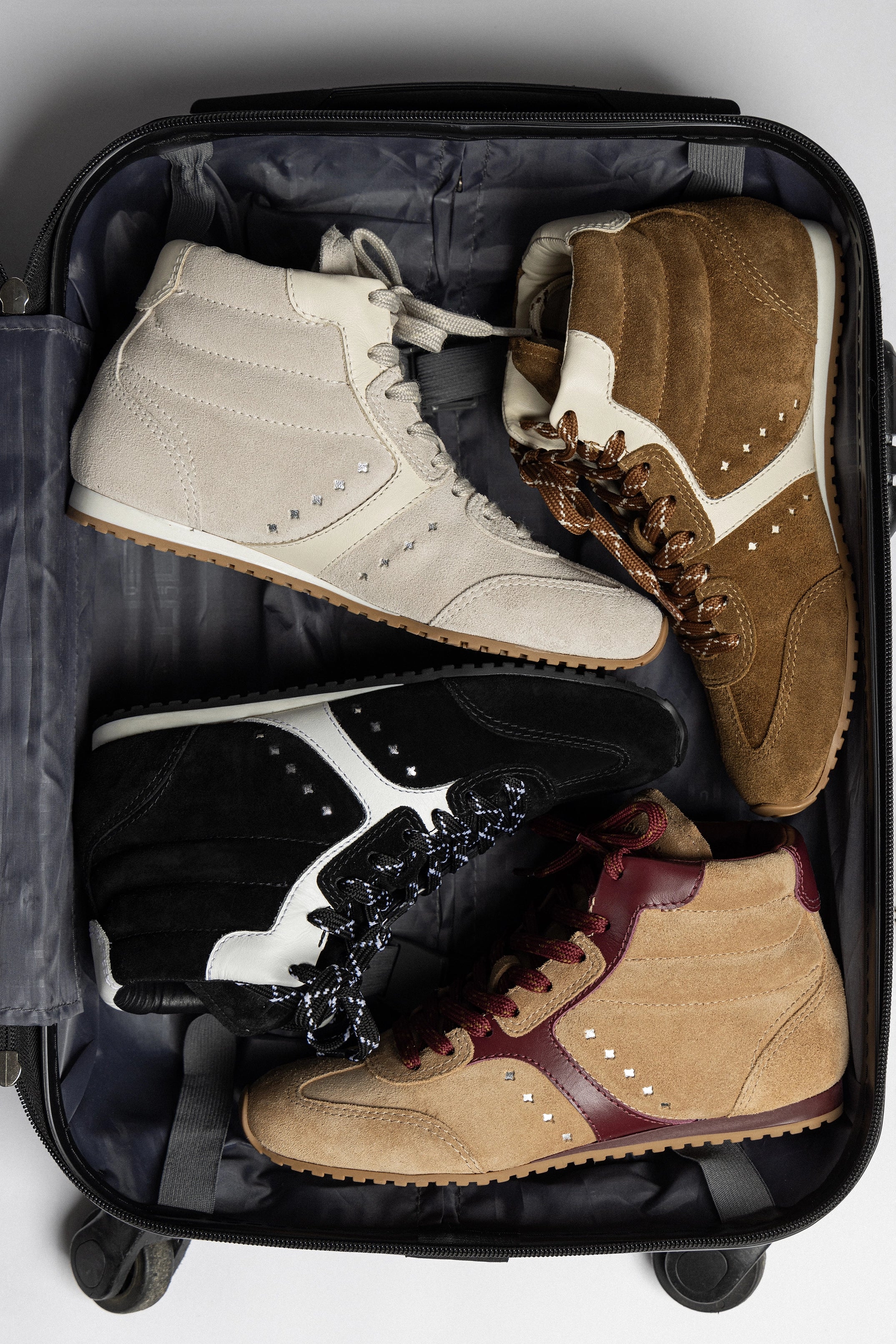 Stella Mid Sneaker in Peanut Suede & Burgundy Leather - Women's Casual Shoes for Walking, Work & Everyday Comfort