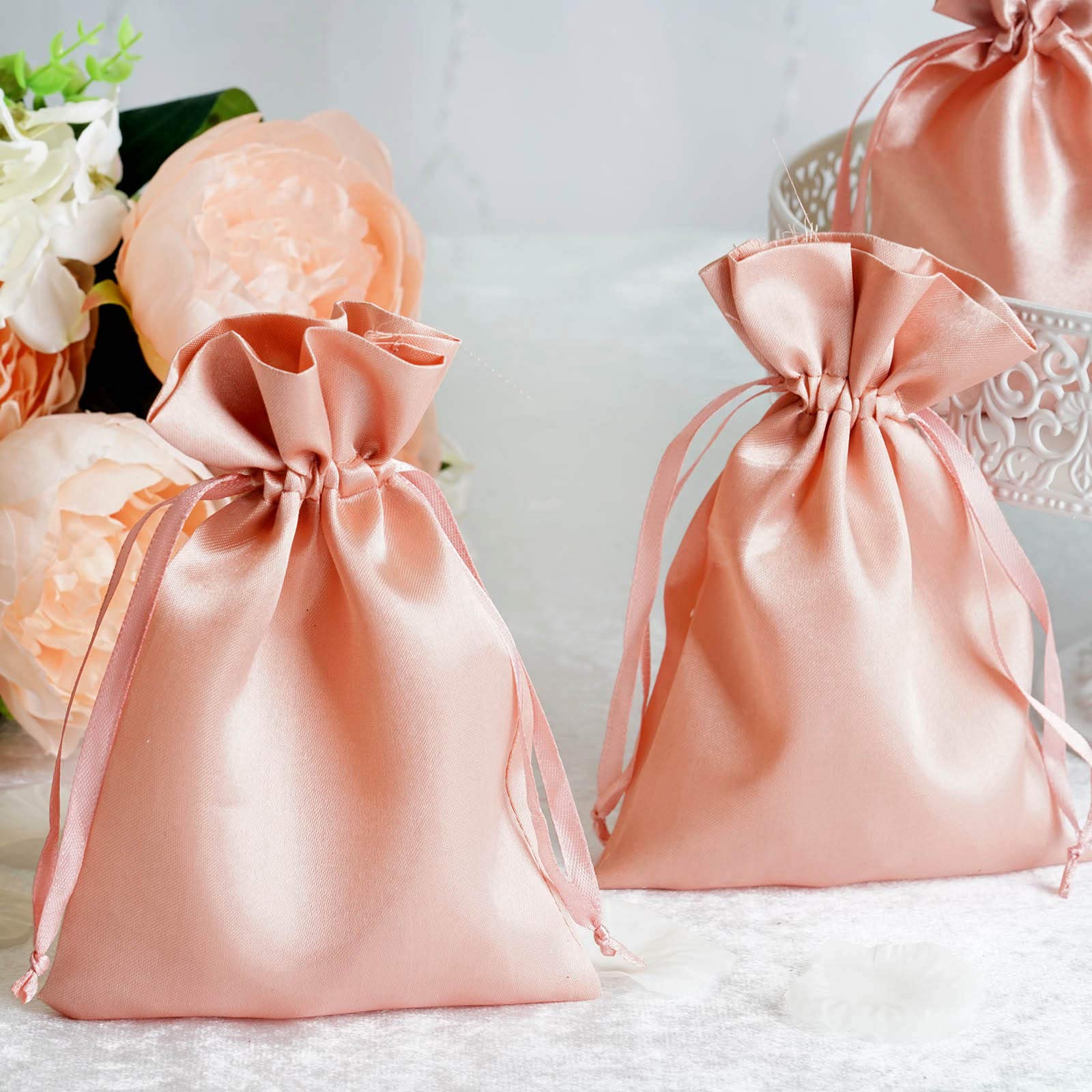 60 Pcs 5x7 Inch Dusty Rose Satin Drawstring Bags - Wedding Favors, Party Gifts, Jewelry Pouches, Candy Bags for Bridal Showers, Baby Showers & Birthday Celebrations