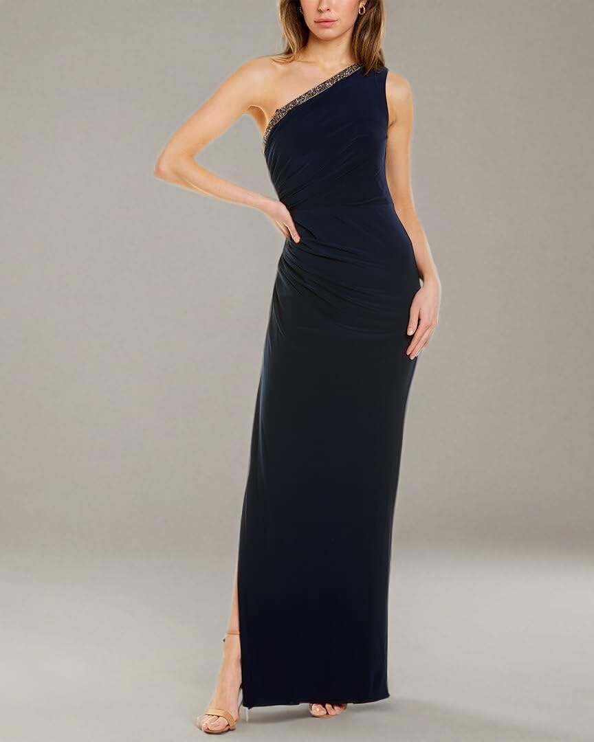Adrianna Papell Women's One Shoulder Jersey Gown - Elegant Formal Dress for Evening Parties, Prom, Weddings & Special Occasions