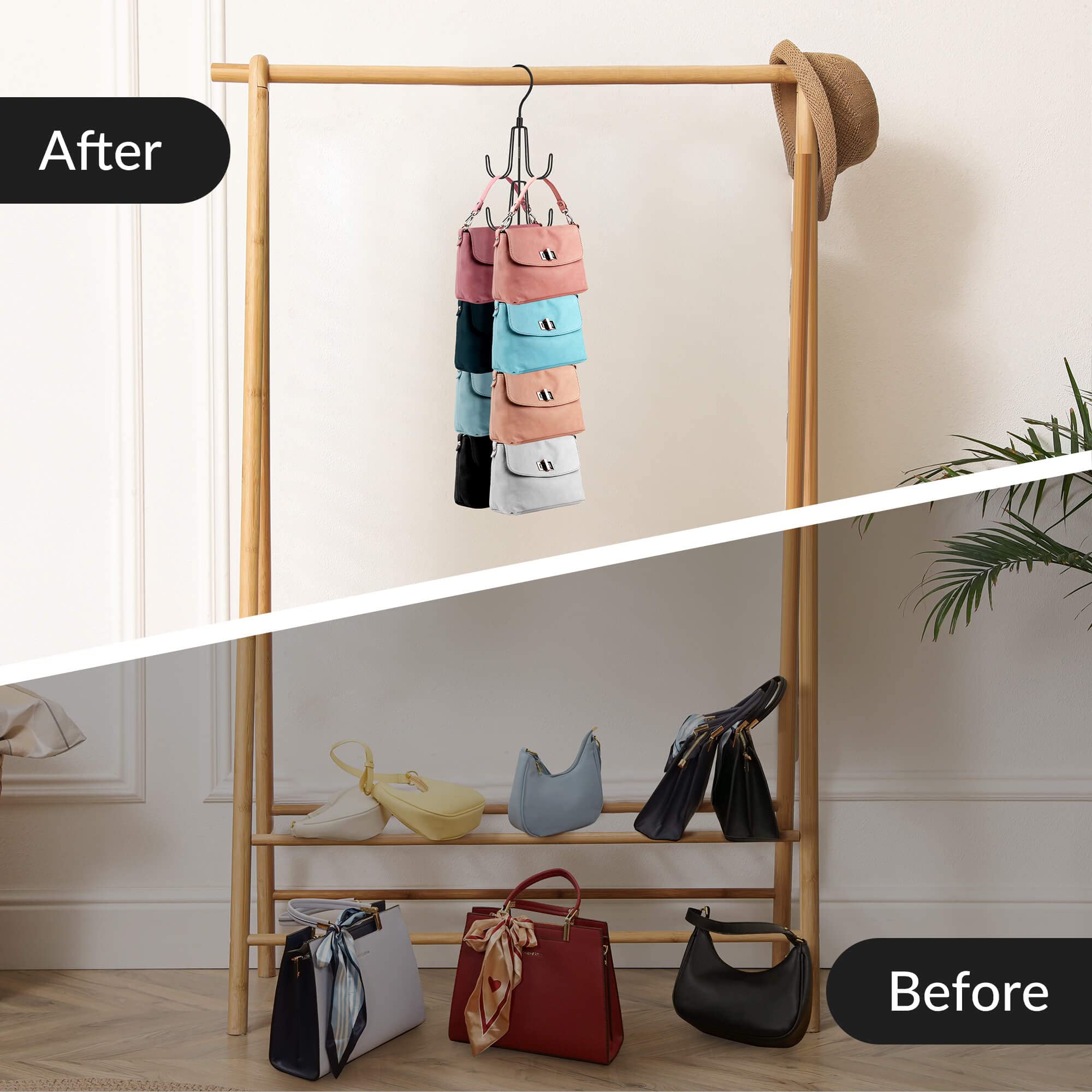 ZEDODIER 2-Pack Rotatable Purse Hanger Organizer - Metal Handbag & Backpack Storage Hook for Closet - Space Saving Bag Holder to Keep Purses Visible & Protected (Black) - Perfect for Bedroom, Walk-in Closet & Dorm Organization