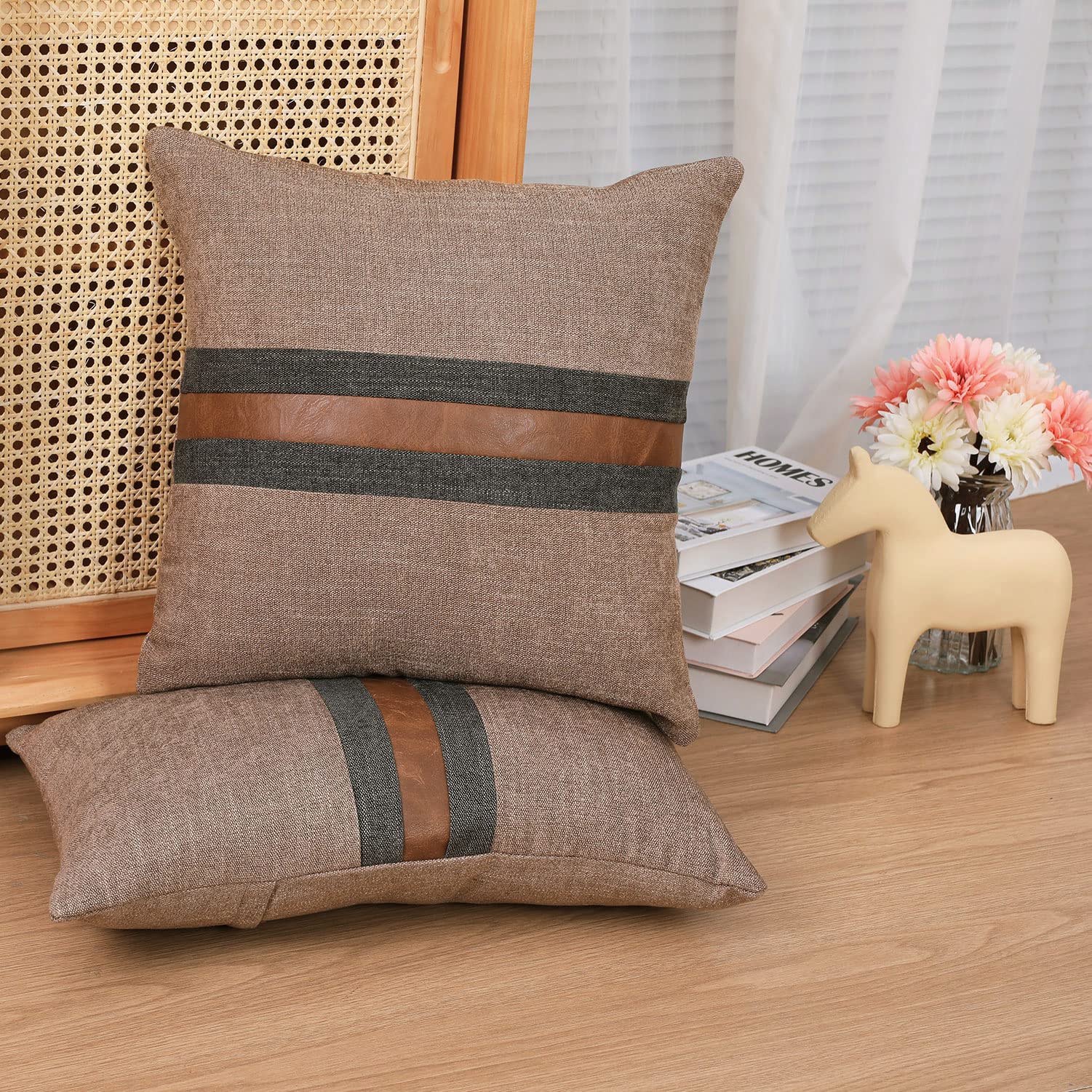 BOYSUM 12x20 Inch Faux Leather Throw Pillow Covers - Farmhouse Decorative Accent Pillows for Couch, Sofa & Bed - Coffee Brown Modern Home Decor - Perfect for Living Room, Porch & Outdoor Furniture