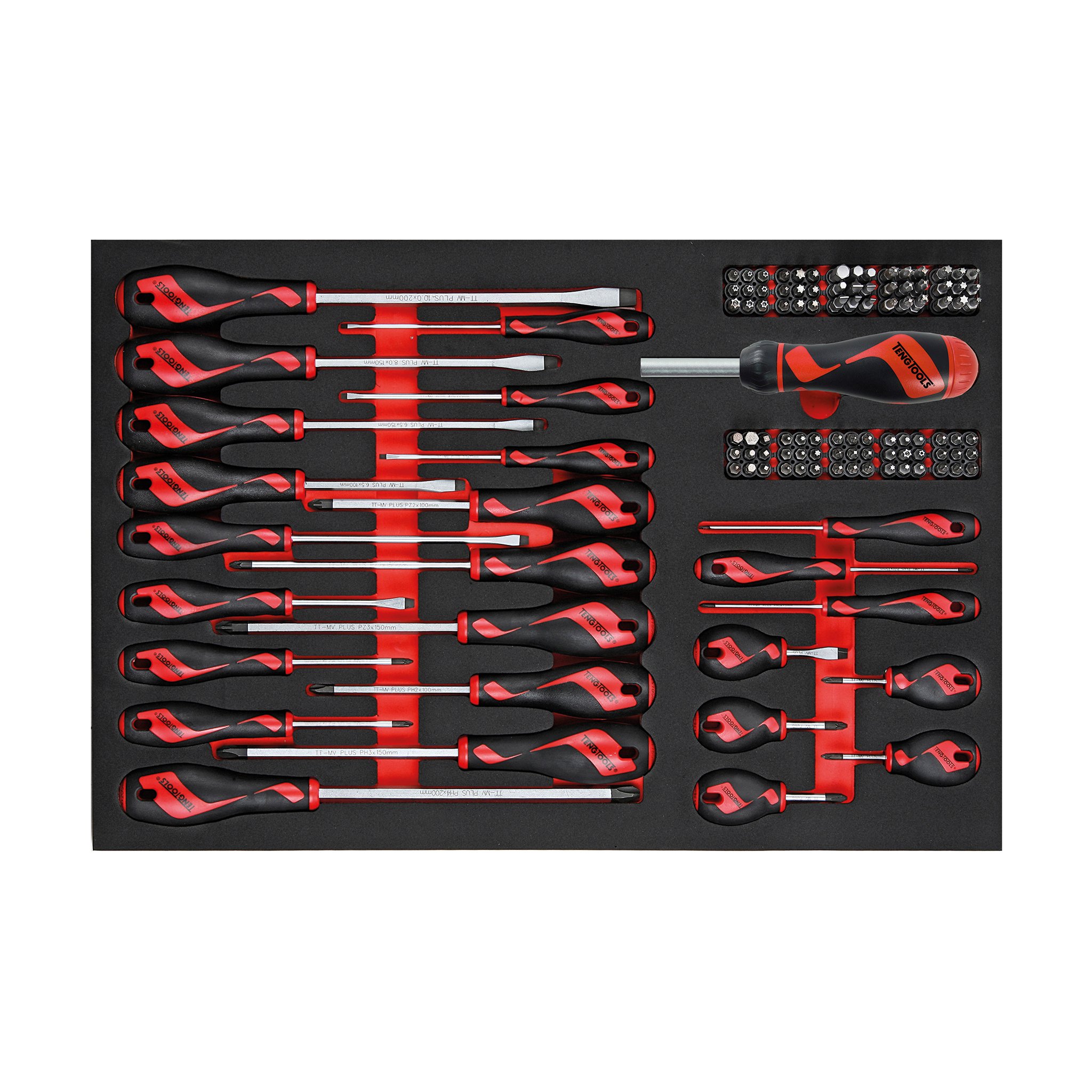 Teng Tools 122-Piece Screwdriver Set with Flat, PH, PZ & Hex Bits in Precision EVA Foam Tray - TTEMD122N, Silver | Professional Tool Kit for Home Repair, Automotive Maintenance & DIY Projects