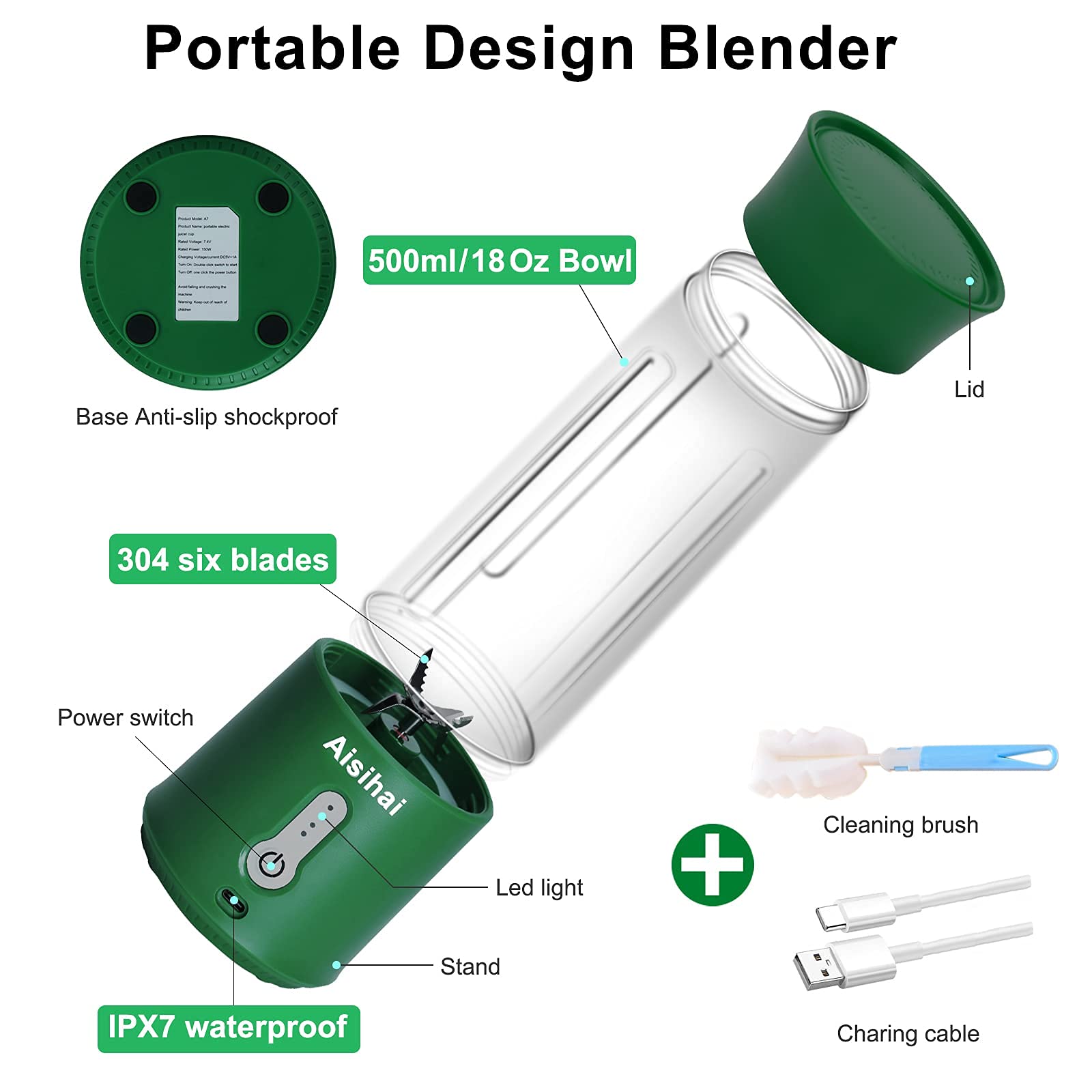 Portable Blender for Smoothies, Juices & Protein Shakes - USB Rechargeable Mini Blender - Perfect for Travel, Gym, Office & Home Use