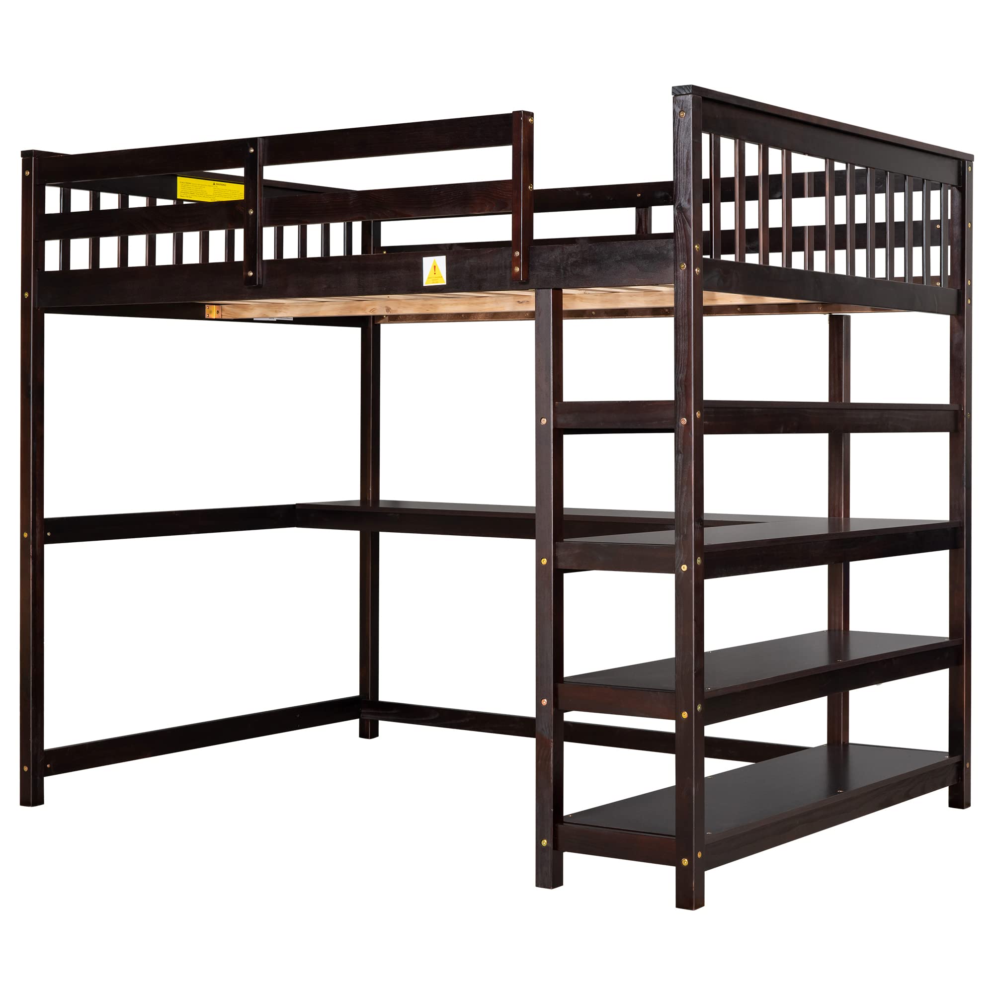 Bellemave Full Size Loft Bed with Desk & Storage Shelves - Solid Wood Loft Bed Frame for Teens & Adults - Space-Saving Bedroom Furniture for Small Rooms, Dorms & Apartments (Espresso)