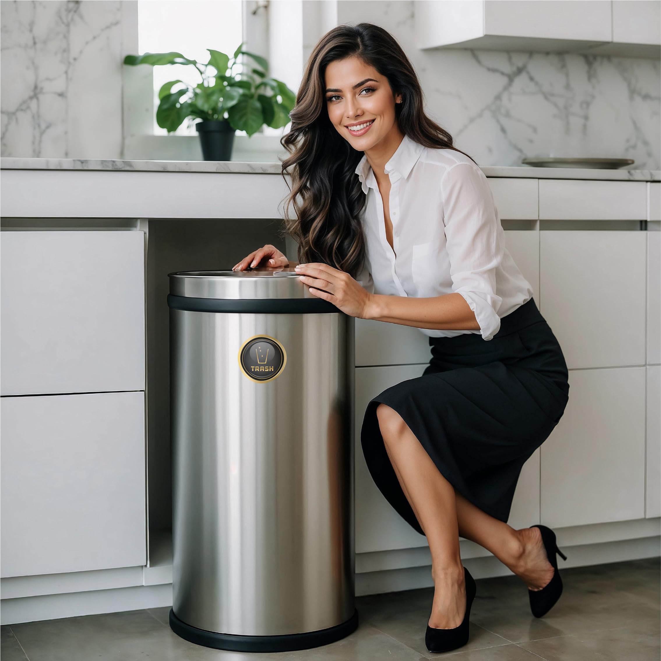Dual Trash and Recycle Magnets for Kitchen Cans & Bins - 4 Gold Round Magnetic Stickers (2.75 x 2.75 Inch) - Perfect for Home, Office & Outdoor Waste Bins - Organize Garbage & Recycling Easily