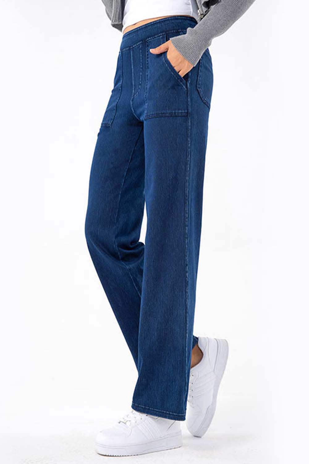 Women's High Waist Stretch Pocketed Long Jeans - Slim Fit Denim Pants for Casual Wear & Everyday Comfort