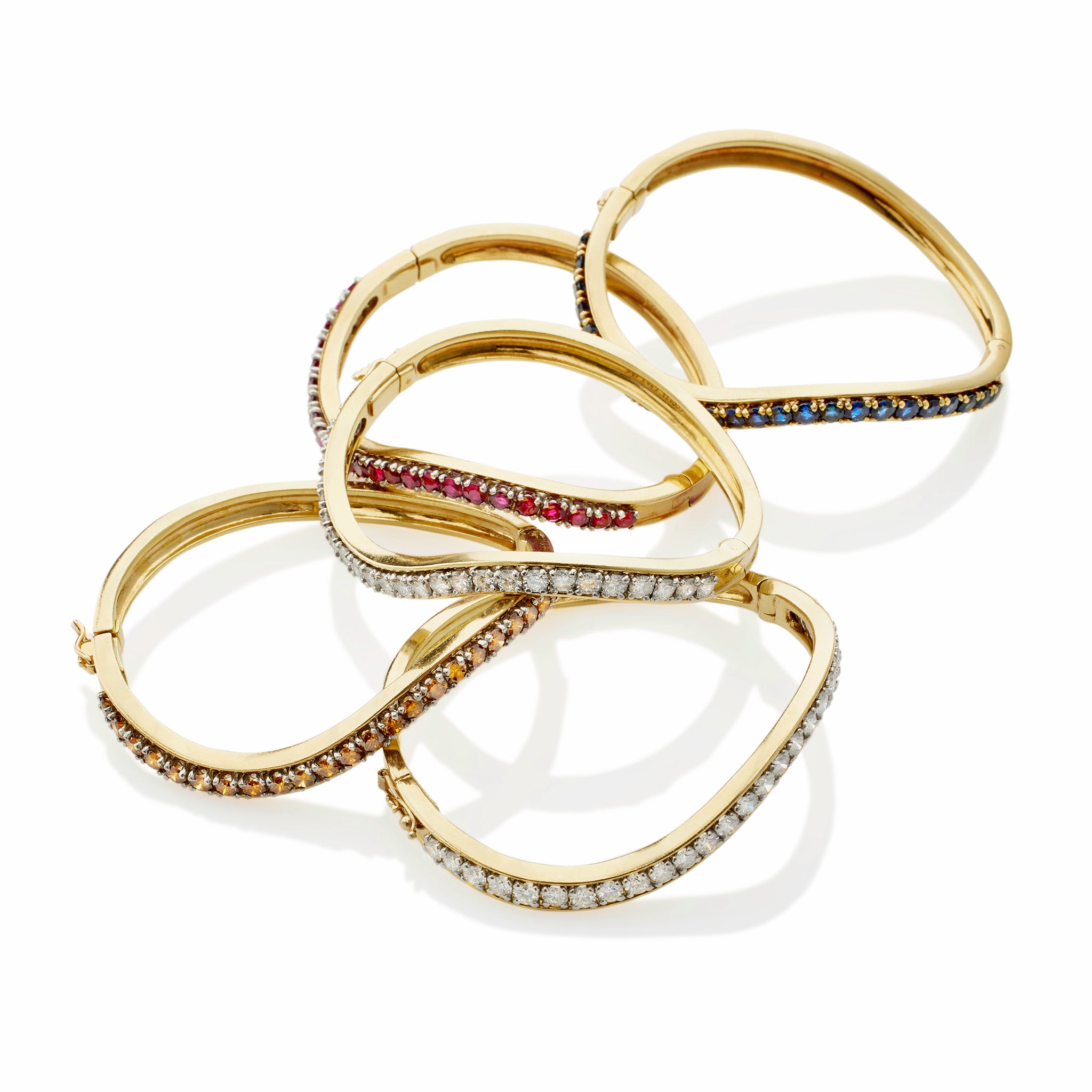 Luxury Five Diamond & Gemstone Set Oscar Heyman Bangle Bracelet for Women | Elegant Jewelry Gift for Weddings, Parties & Special Occasions