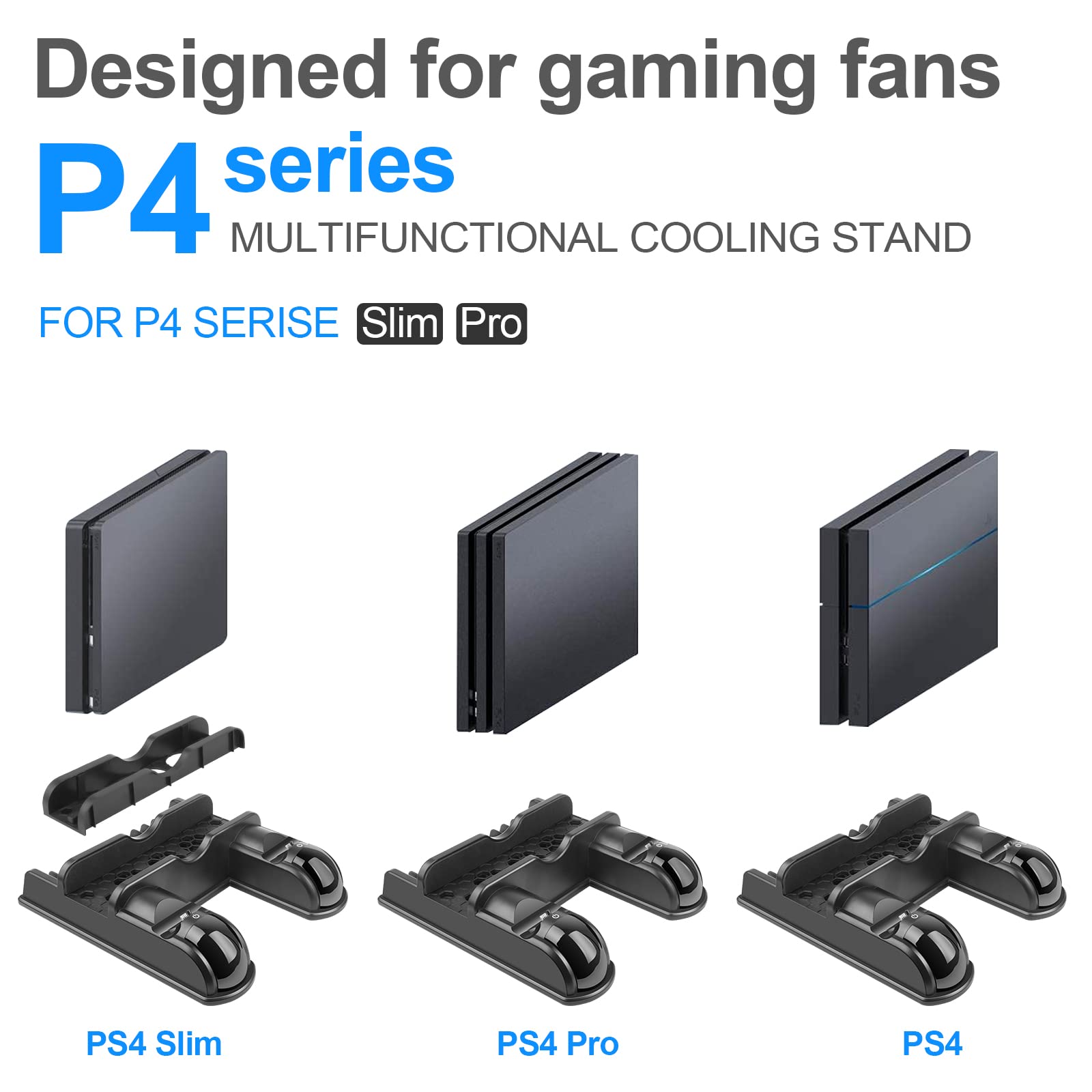 PS4 Stand Cooling Fan Station for Playstation 4/PS4 Slim/PS4 Pro - Vertical Stand with Dual Controller Charger Dock, 12 Game Storage Slots & USB Fast Charging LED Indicator - Perfect for Gaming Setup & Console Protection