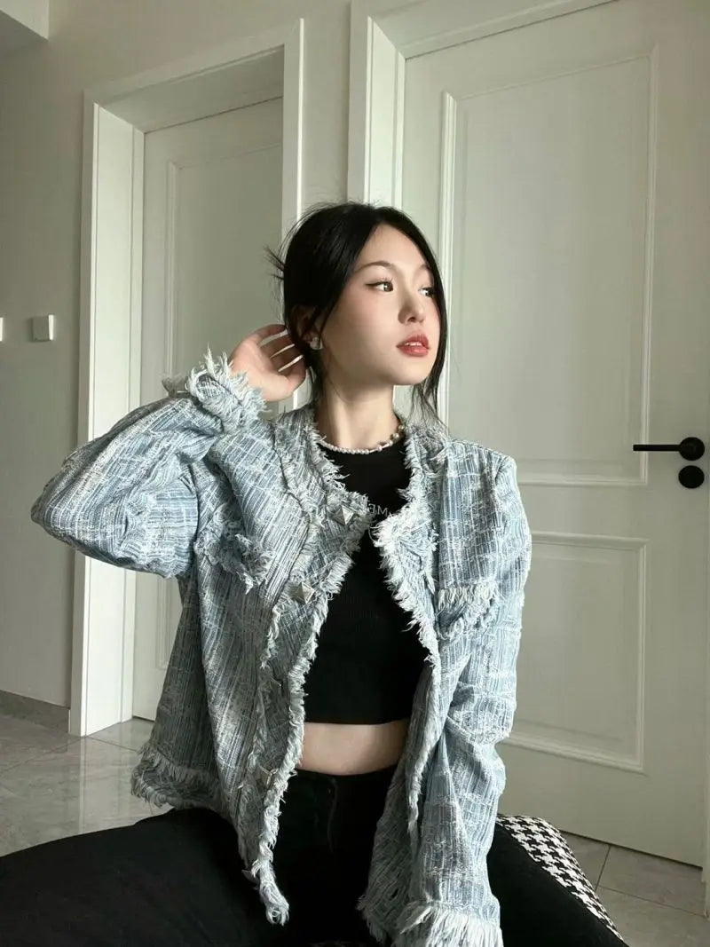 Women's Blue Denim Jacket - American Street Style Oversized Coat for Fall & Winter | Fashionable & Versatile Outerwear for Casual Wear, Layering & Street Fashion