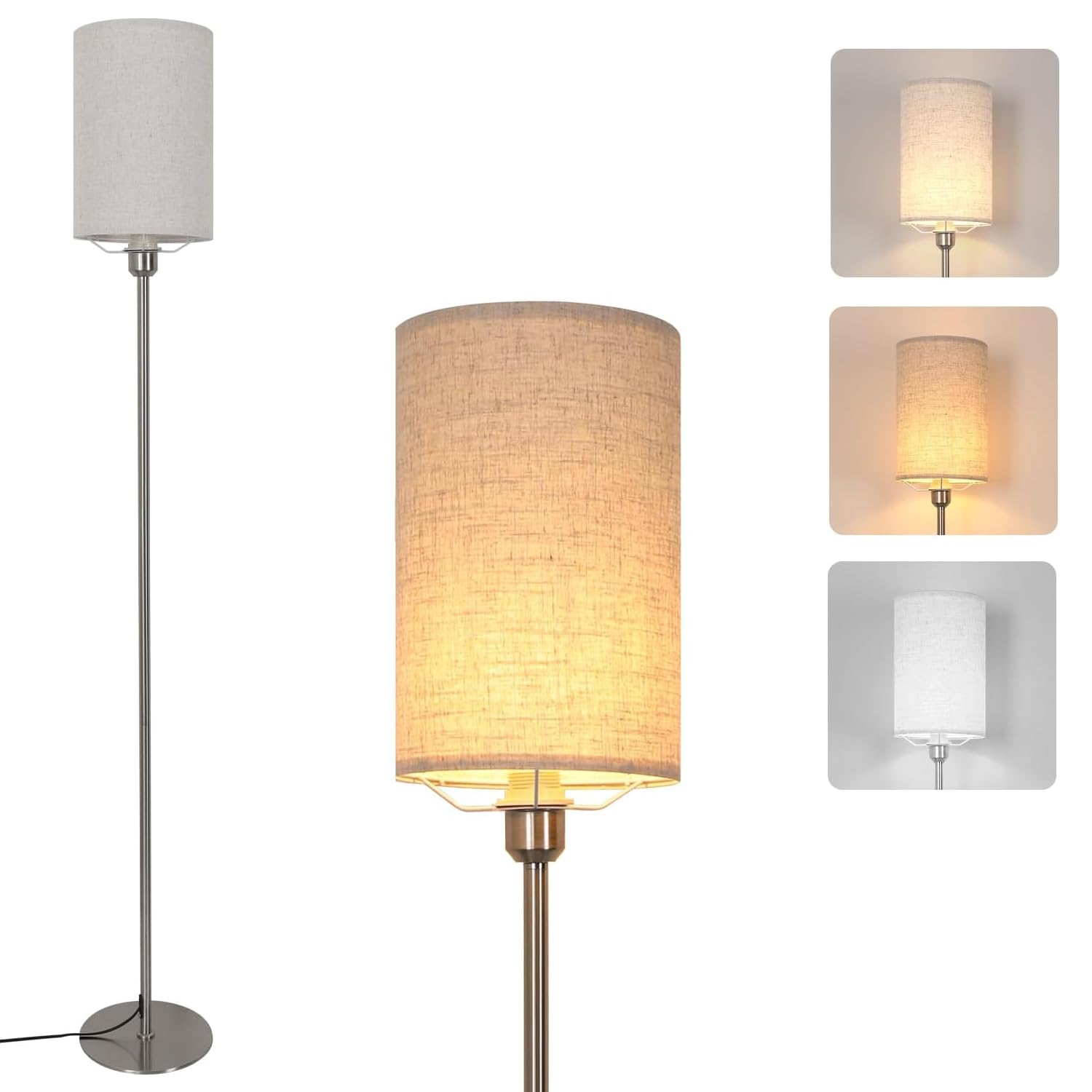 Osairous Modern Floor Lamp with Linen Lampshade - E27 Bulb Compatible Standing Light for Living Room, Bedroom & Office - Perfect for Reading Nook, Home Decor and Workspace Lighting