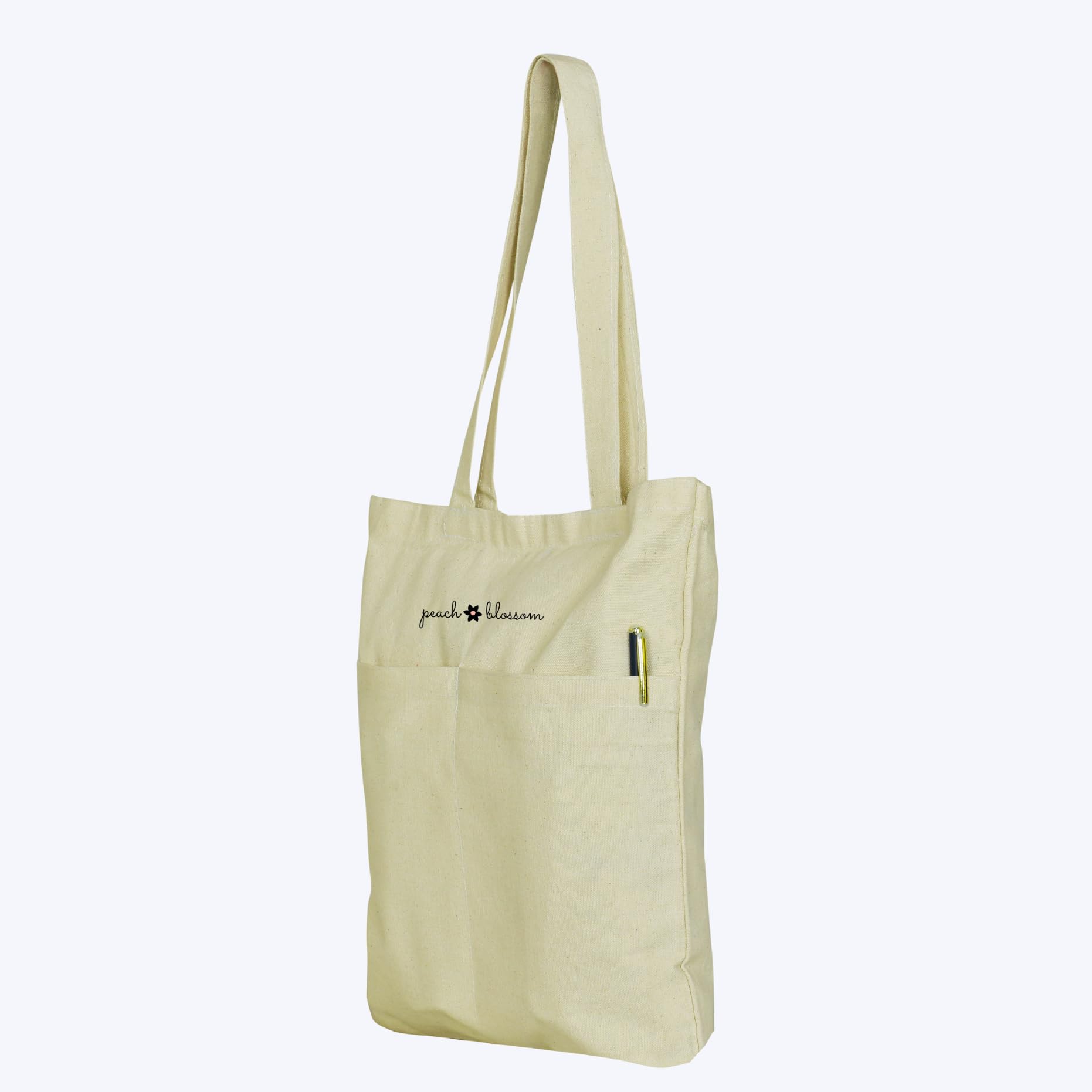 Stylish Peach Blossom Women's Cotton Canvas Tote Bag with Double Pockets & Zipper Closure - Perfect for College, Work, Shopping & Everyday Use