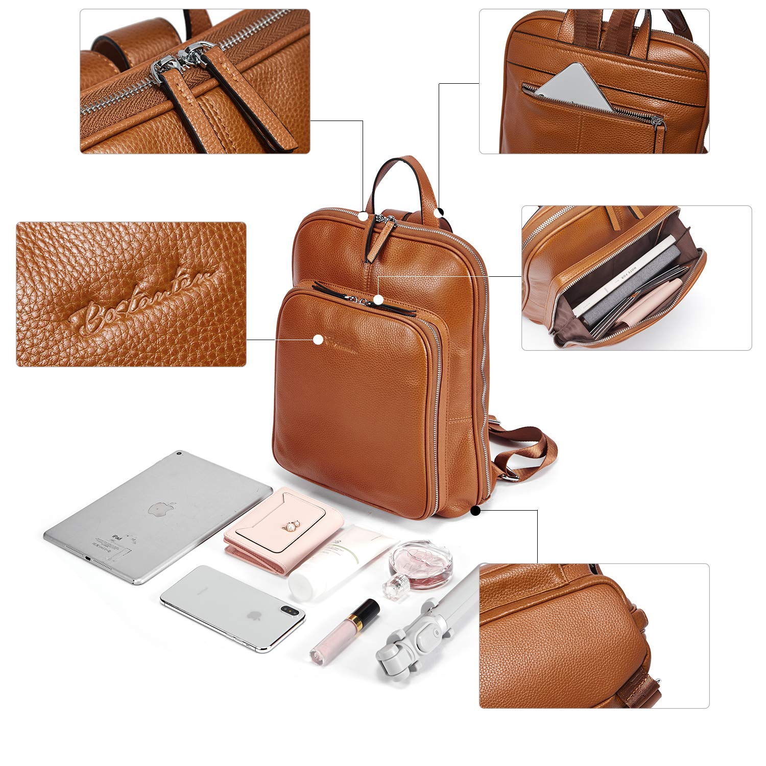Genuine Leather Backpack Purse for Women - Stylish College & Travel Bag with RFID Blocking Wallet - Brown Leather Phone Clutch & Credit Card Holder - Perfect for Work, School & Daily Commute