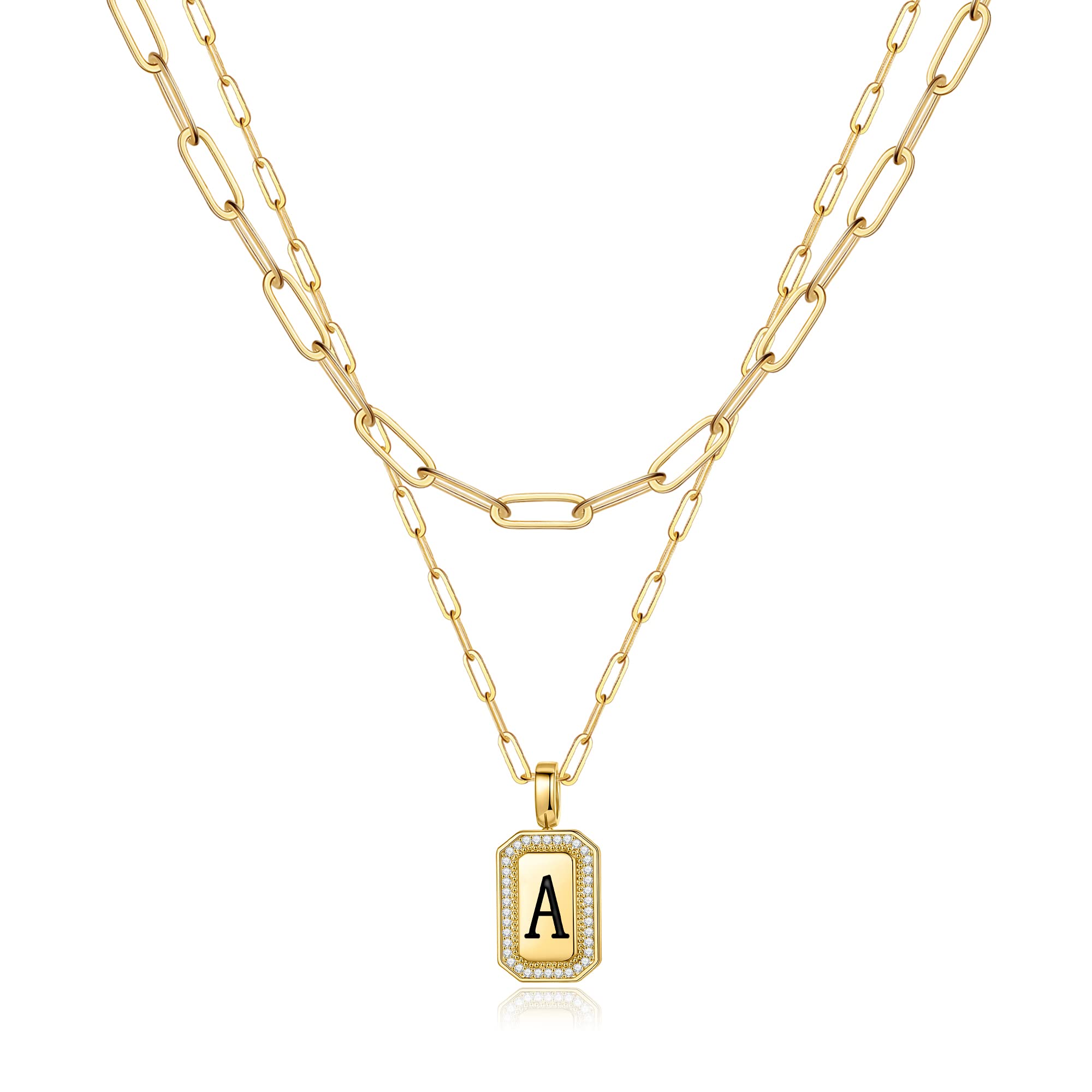 14K Gold Plated Layered Necklace for Women - Trendy Initial Paperclip Chain, Dainty Letter Necklace | Perfect for Everyday Wear, Gift Giving & Special Occasions