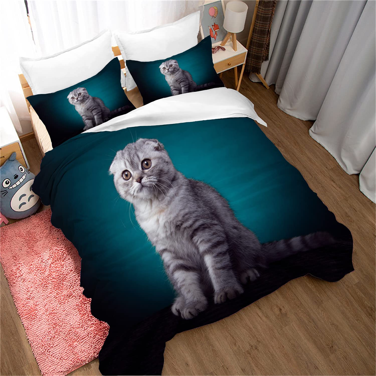3D Cat Duvet Cover Set - Twin/Full/King/Queen Size for Kids Bedroom Decor