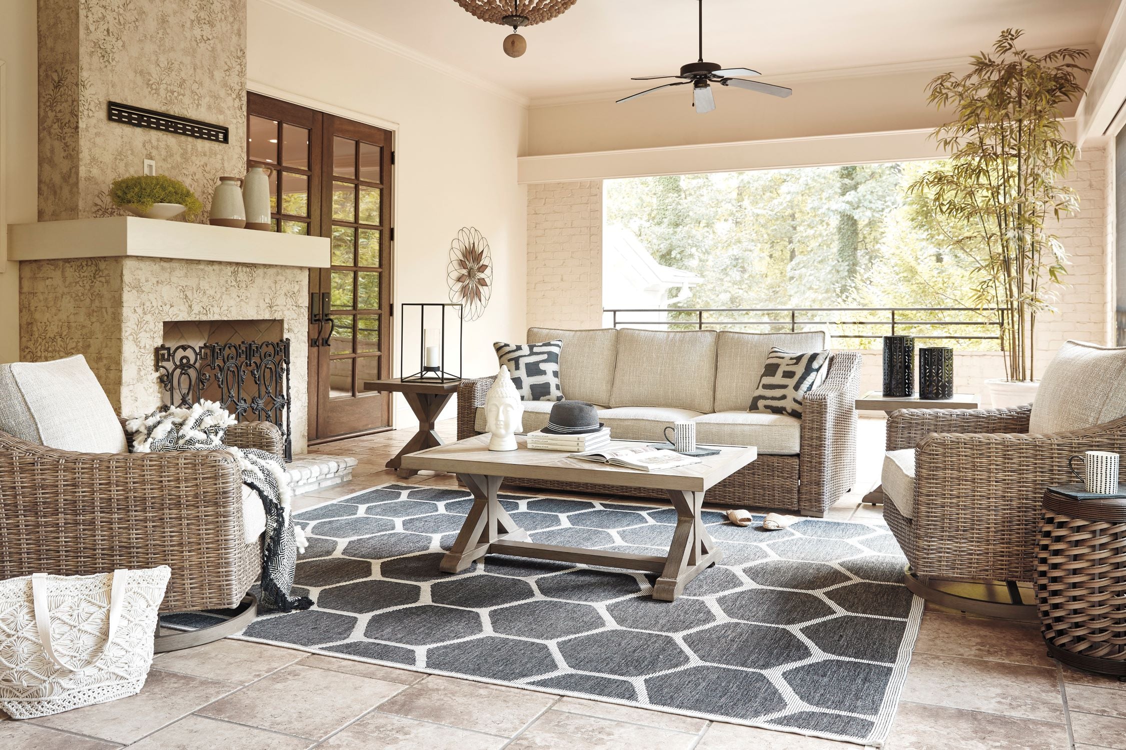 Beachcroft Outdoor Sofa Set - Water-Resistant Beige & Brown Patio Furniture for Backyard, Garden, and Poolside Relaxation