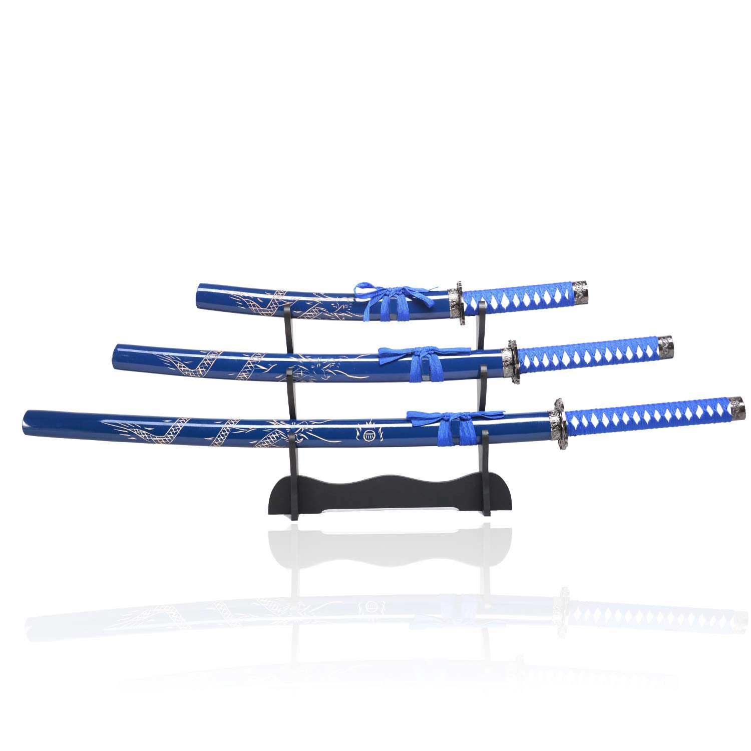 Authentic Hand-Forged Katana Samurai Sword Set - 3-Piece Razor Sharp Anime Swords with Blue Scabbard | Perfect for Cosplay, Martial Arts Training & Collectors