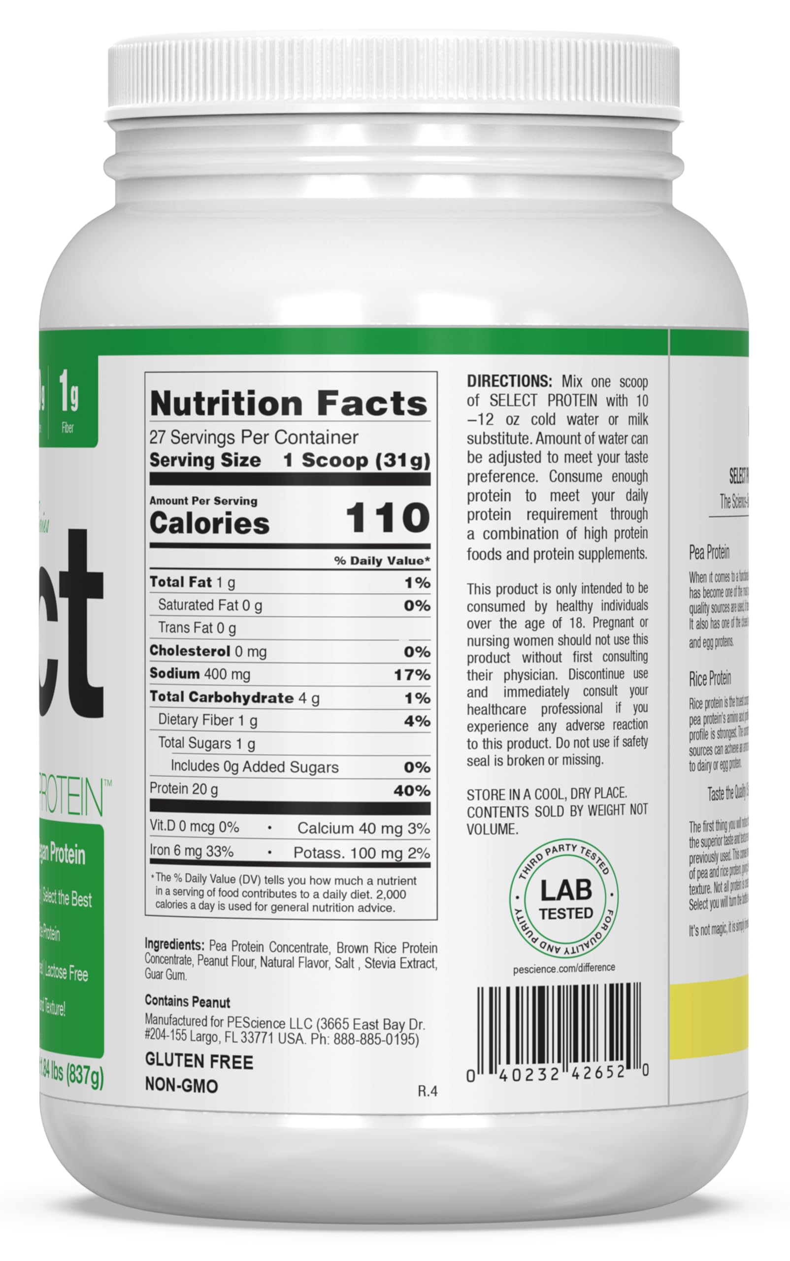PEScience Select Vegan Plant Based Protein Powder - Peanut Butter Delight Flavor, 27 Servings, Premium Pea & Brown Rice Protein Blend for Muscle Recovery & Post-Workout Nutrition | Ideal for Smoothies, Baking & Healthy Snacks